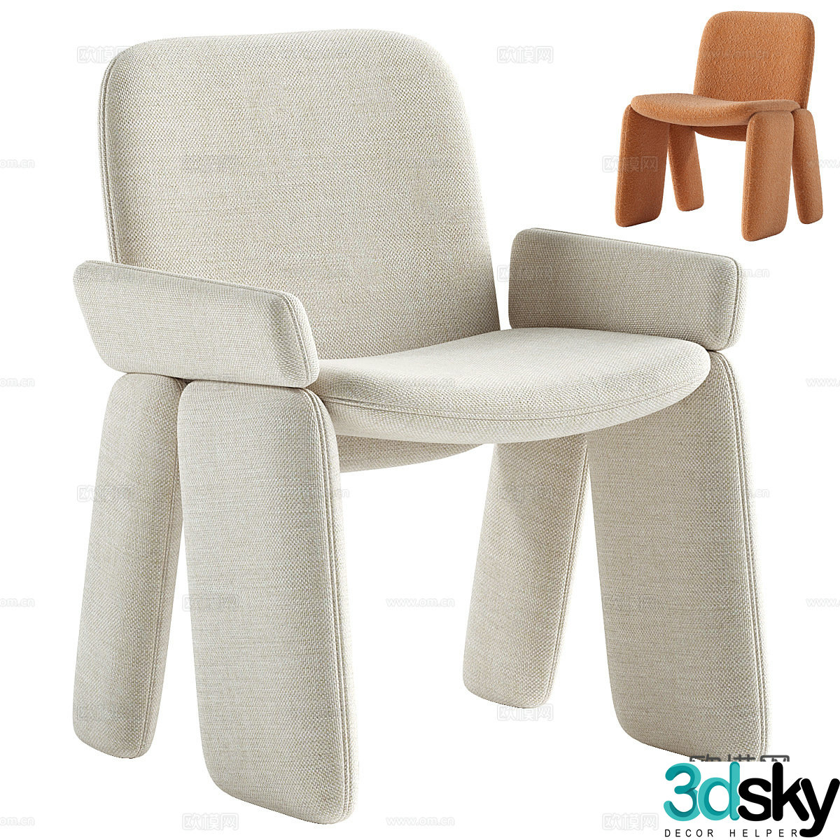 Modern cream style lounge chair 3d model