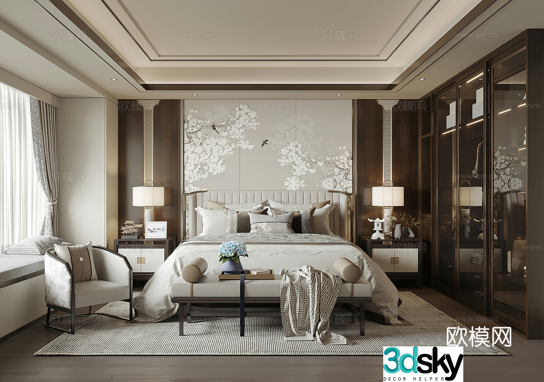 New Chinese bedroom 3D model