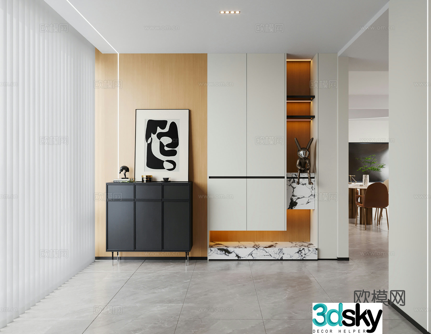 Modern entrance hall Italian entrance cabinet Modern shoe cabinet Cream style entrance door Italian low cabinet dining edge 3D model