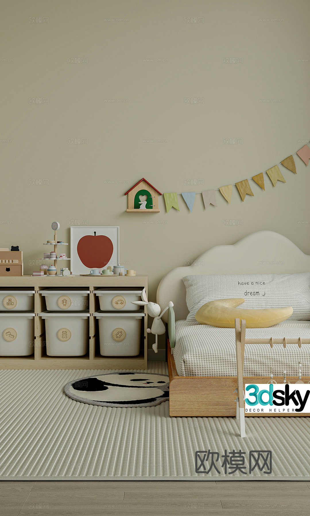 Modern creamy children’s room educational toys children’s bed toy combination hot air balloon light 3d model
