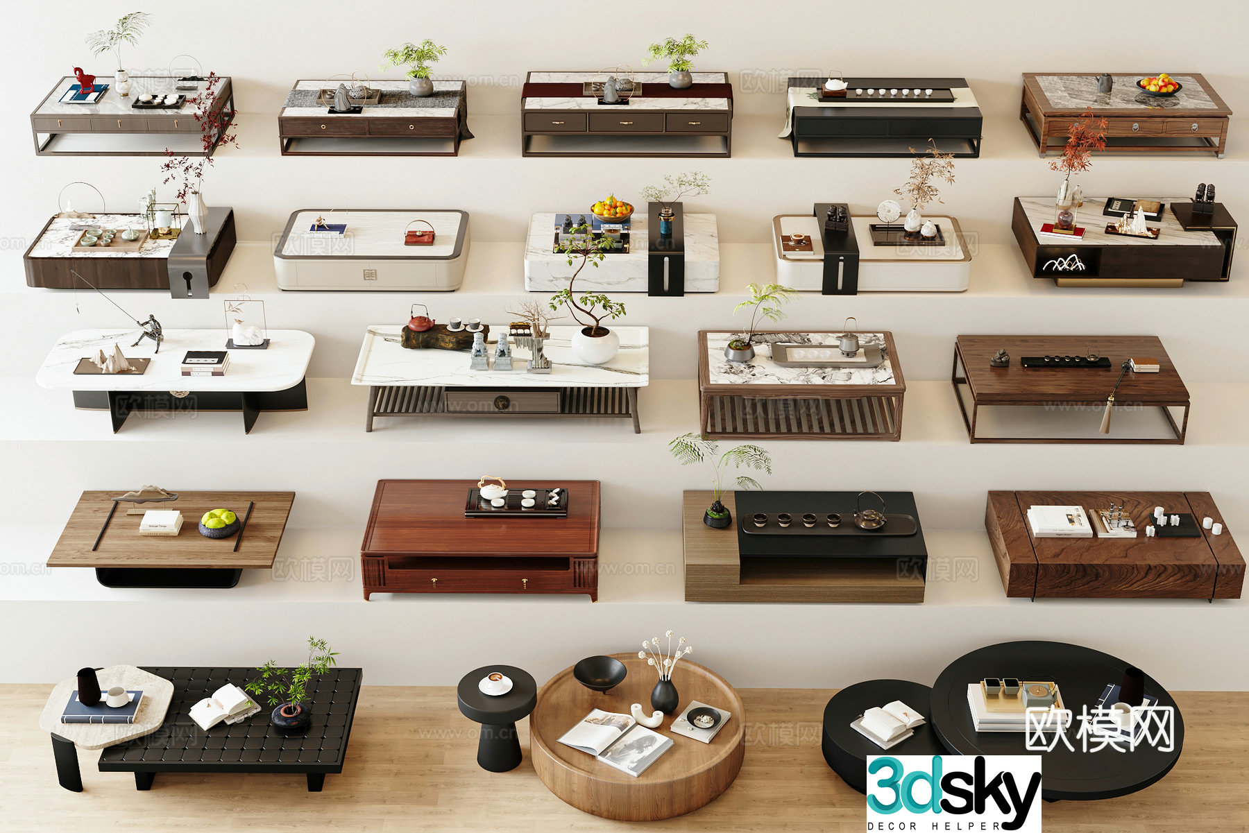 New Chinese coffee table combination Marble coffee table rectangular coffee table 3D model