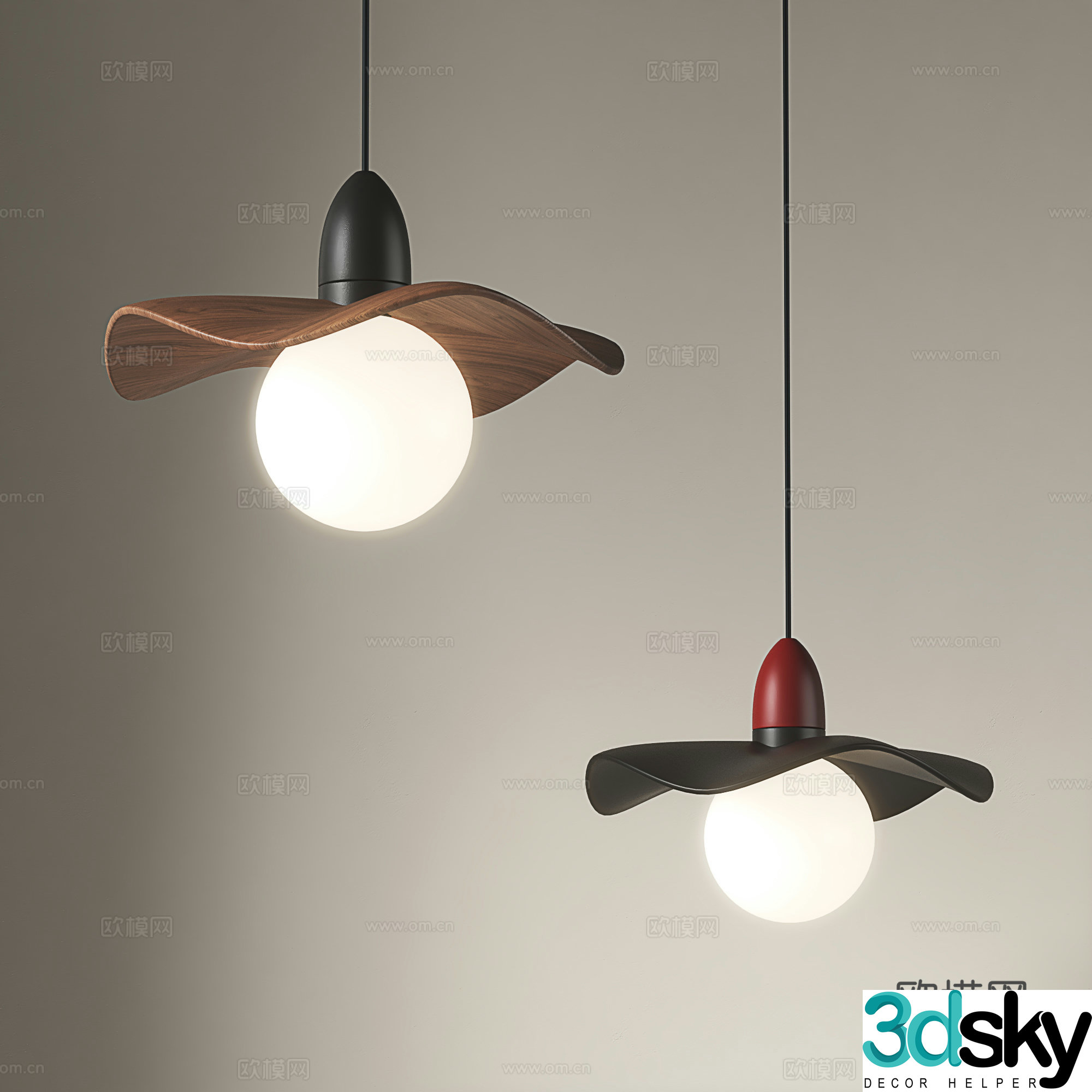 Middle-aged chandeliers solid wood lotus leaf chandeliers restaurant chandeliers homestay bar chandeliers Japanese Wasabi style 3D model