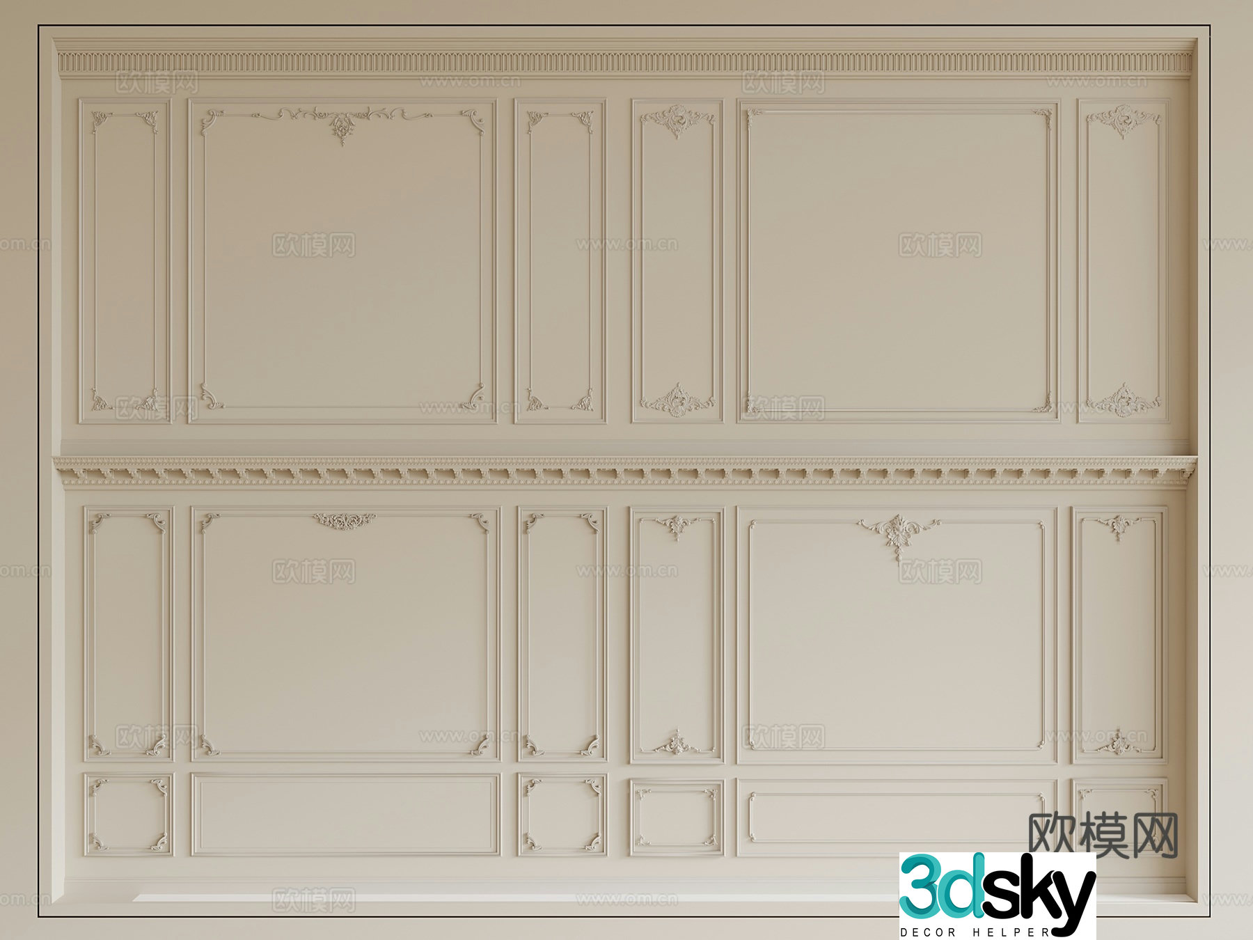 French gypsum line Bedroom background wall Living room background wall Carved 3d model