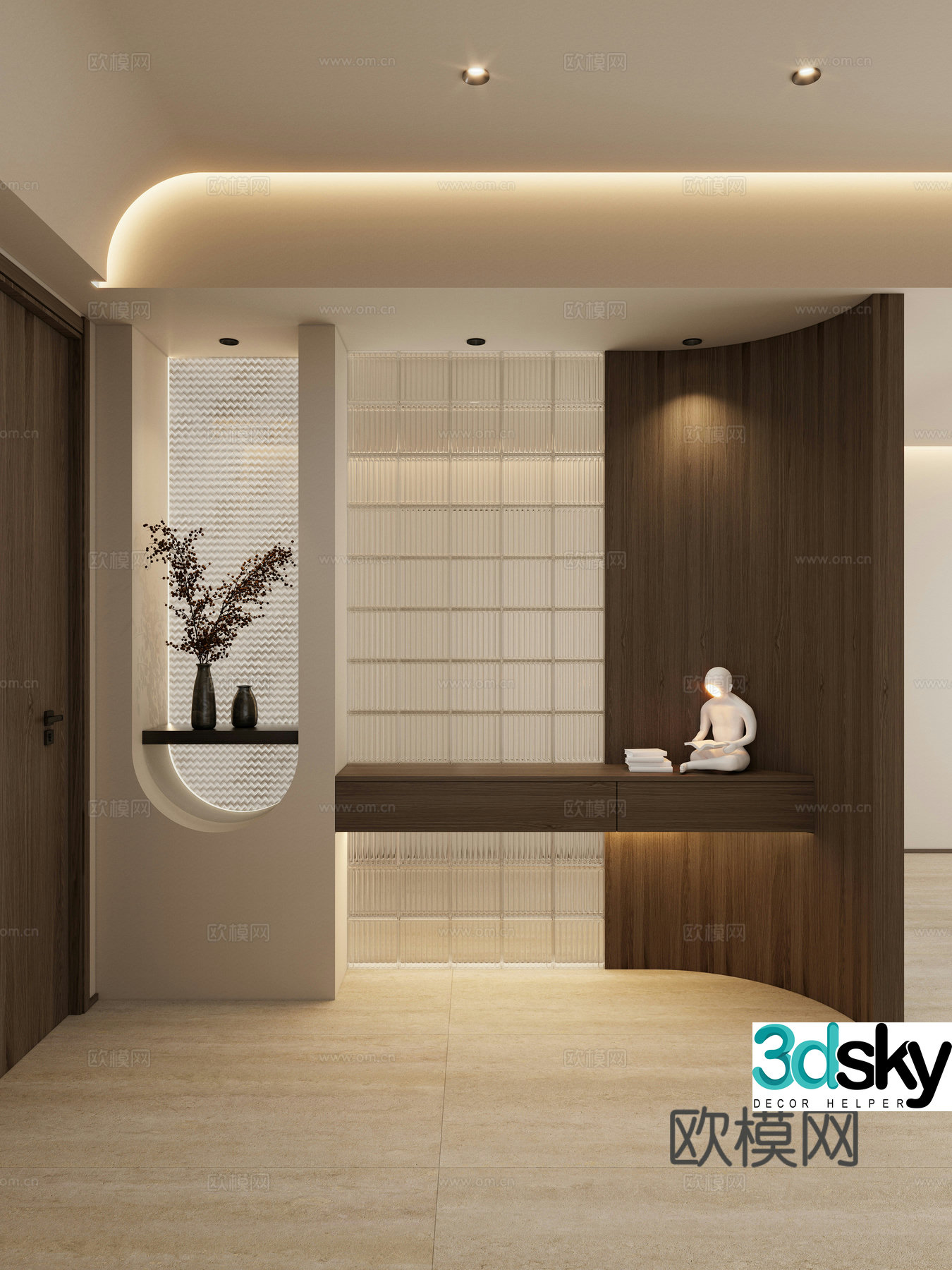 Nordic Cream Style Arc Shape Glass Bricks Suspended Top Cave Stones Entrance Partitions Entrance 3D Model