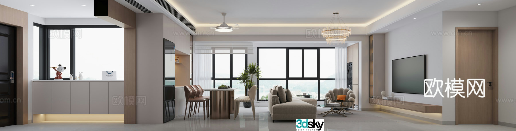 Small living and dining room 3D model