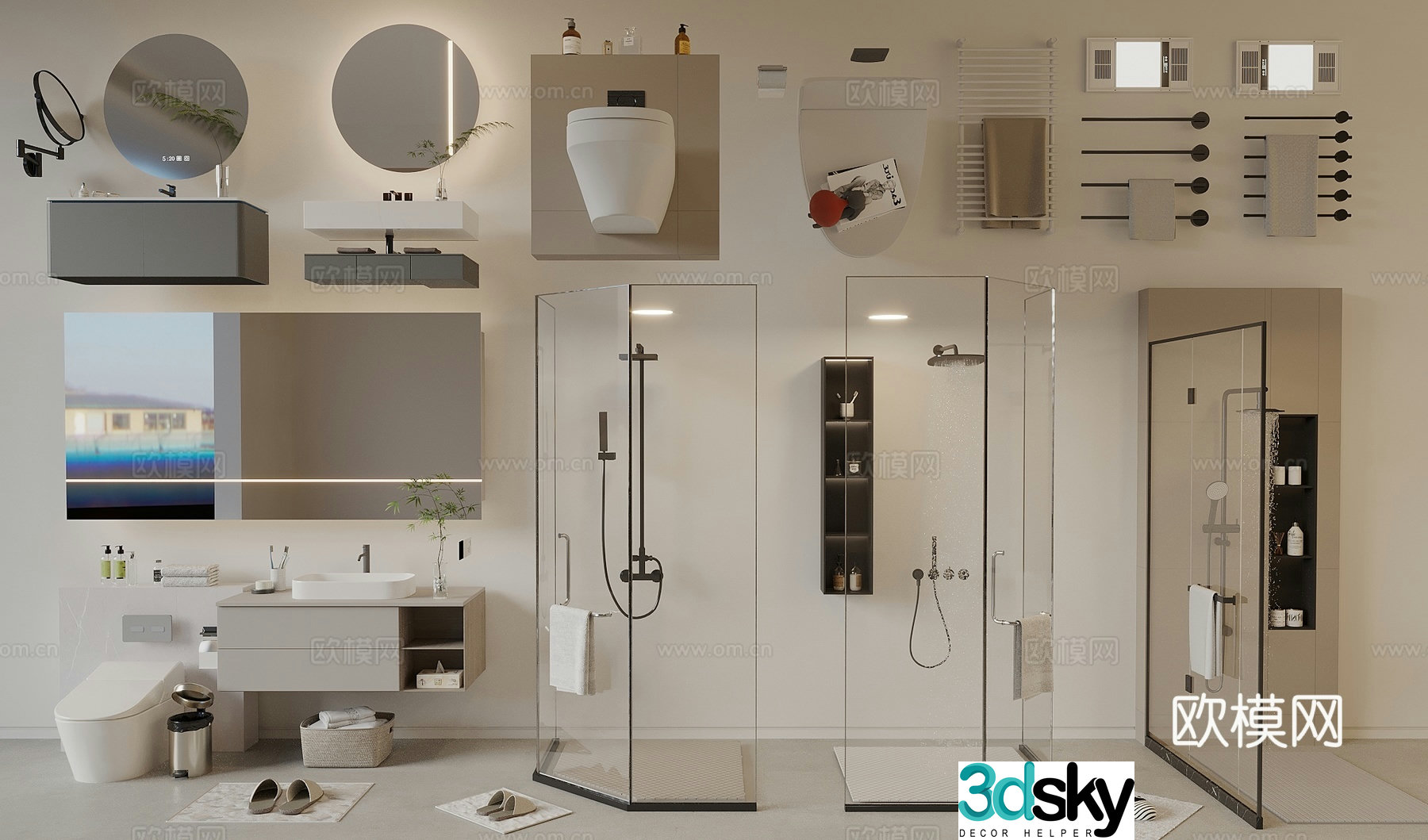 Bathroom supplies combination Shower room Bathroom cabinet Makeup mirror Toilet towel rack 3D model