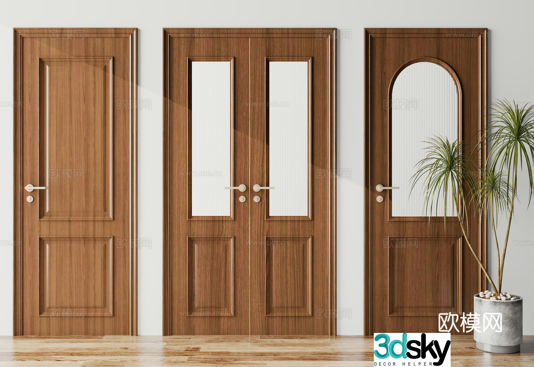 French entrance door room door kitchen and bathroom door 3d model