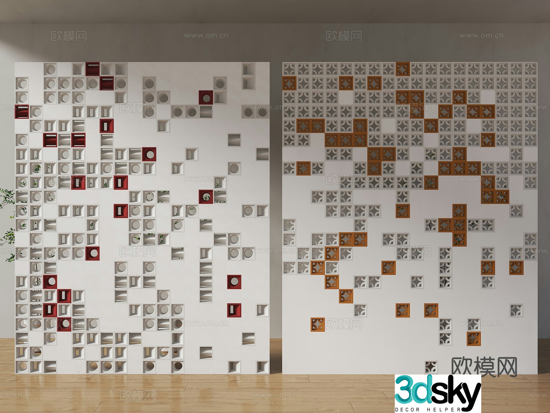 Modern cement brick partition Hollow brick partition Random gradient hollow partition Prefabricated water 3D model