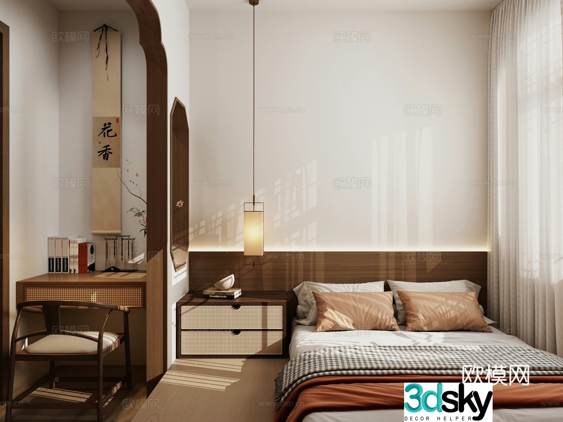New Chinese style bedroom retro bedroom medieval bedroom tatami bedroom 3d model