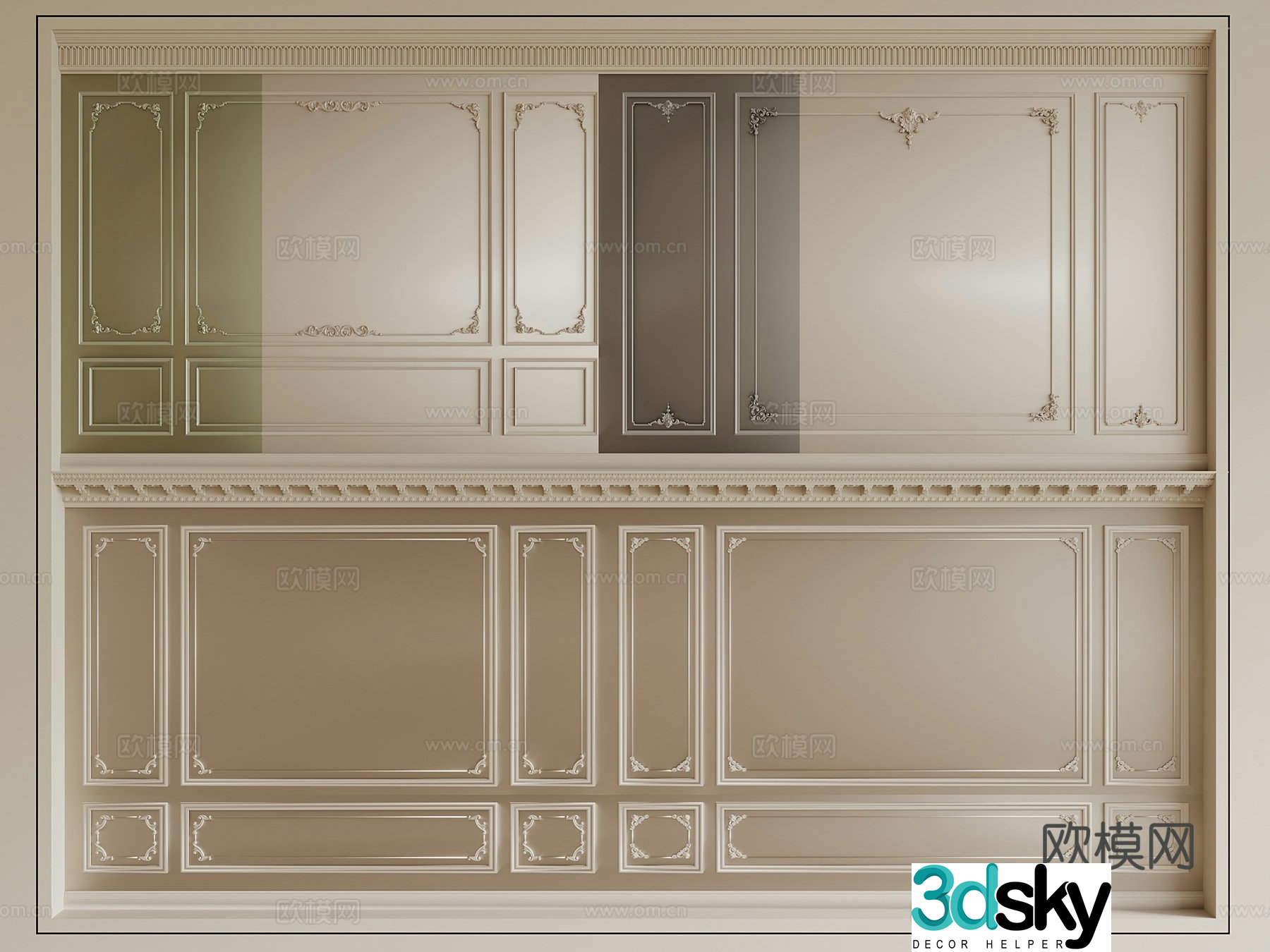 French gypsum line Bedroom background wall Living room background wall Carved 3d model