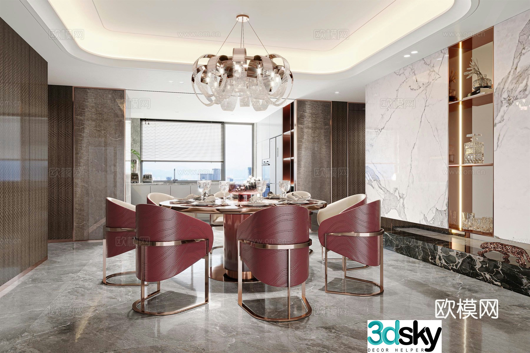 Modern light luxury restaurant 3D model