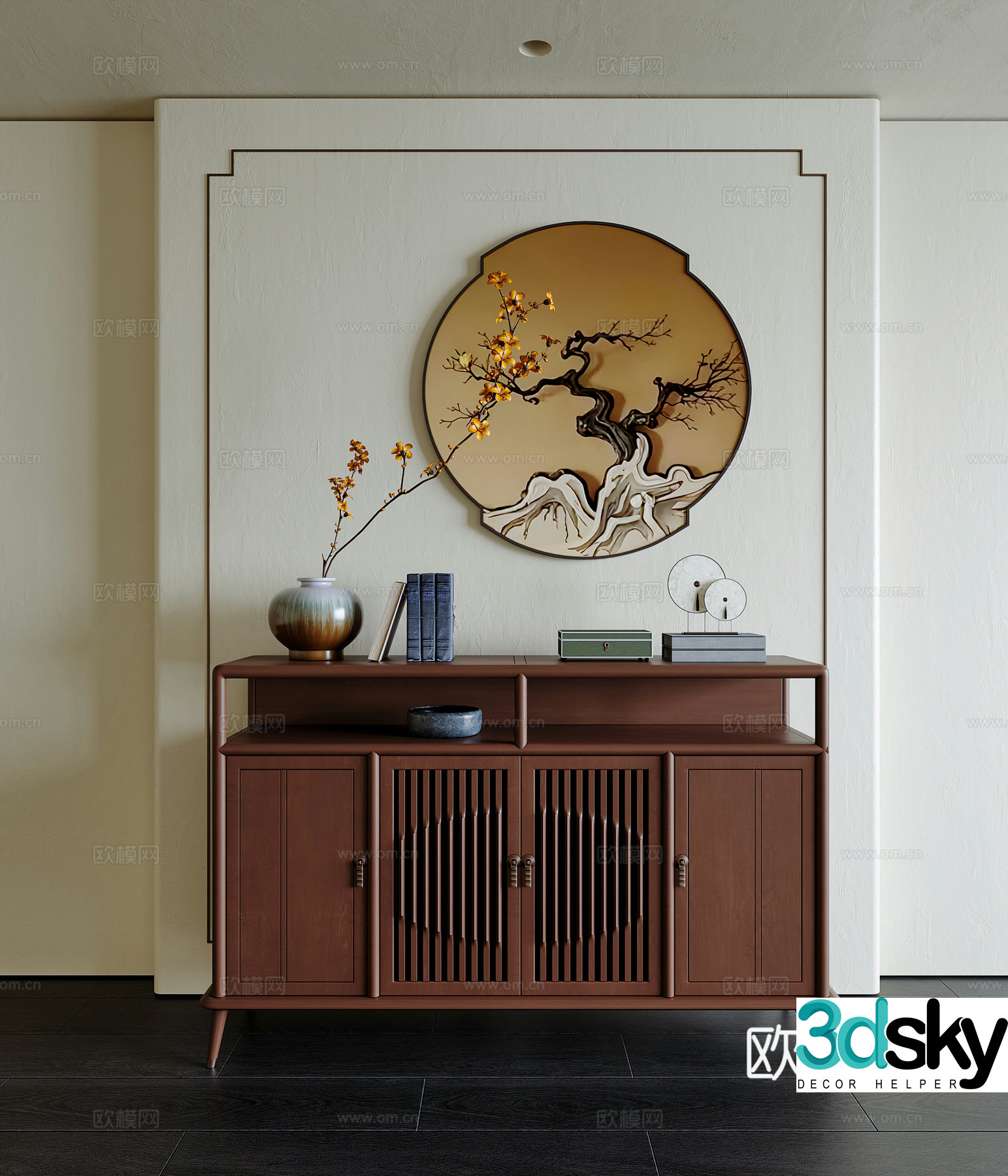 New Chinese style entrance cabinet 3D model