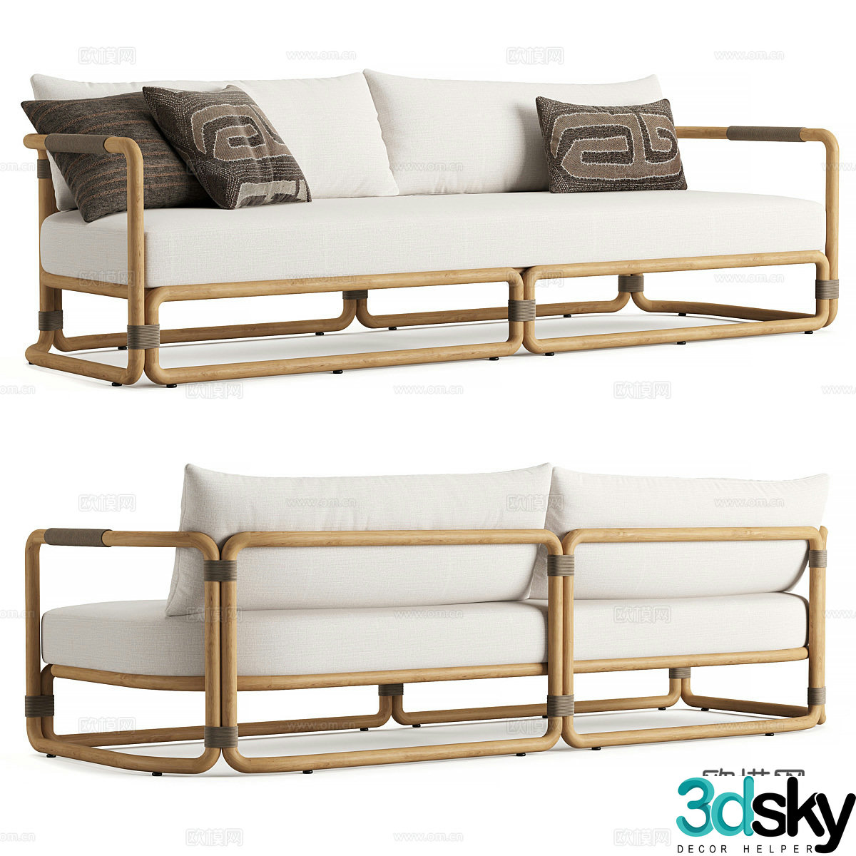 New Chinese RH MARO Teak Sofa 3D Model