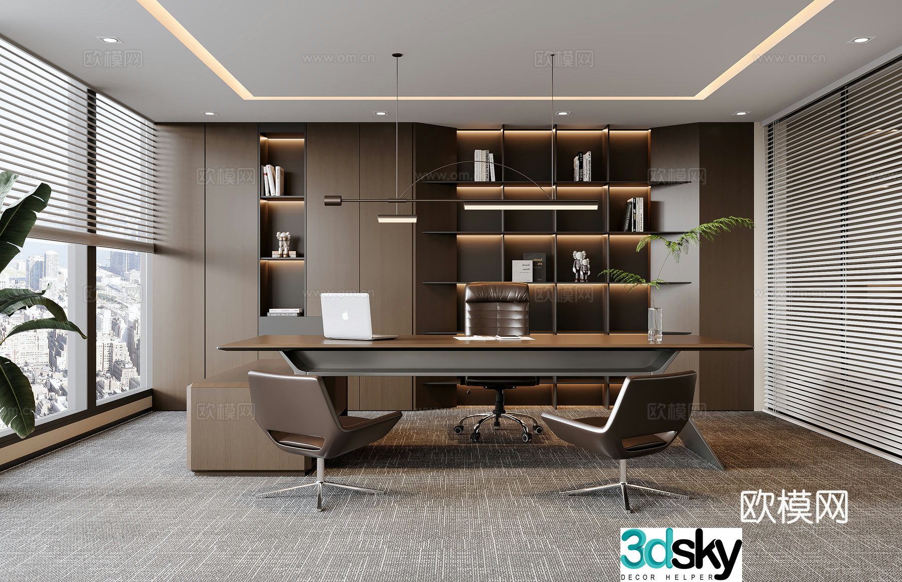 Modern Italian manager office Italian office desk chair boss chair chandeliers Italian bookcase 3d model