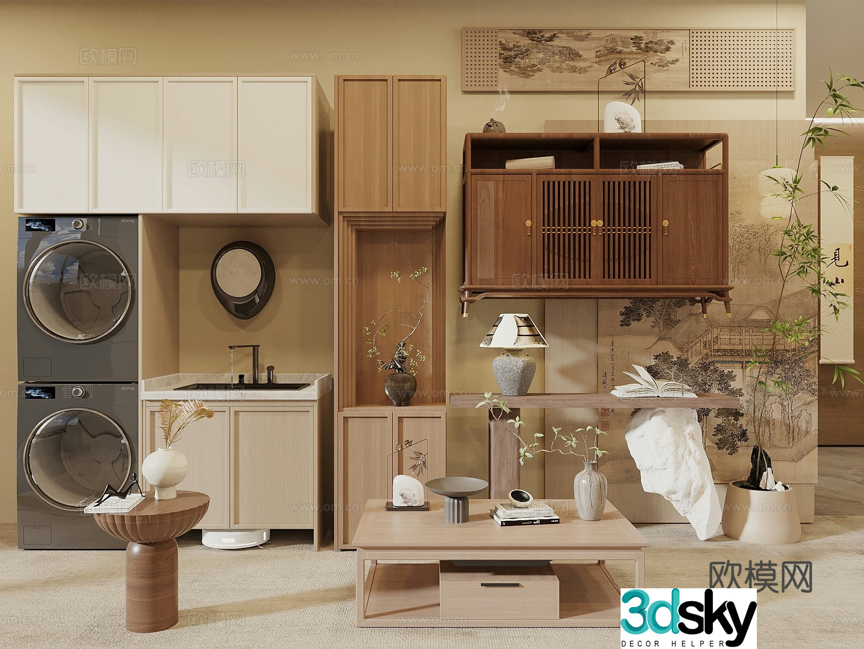 Song’s new stroke porch cabinet end viewing platform balcony washing machine cabinet coffee table side cabinet Song’s style 3D model