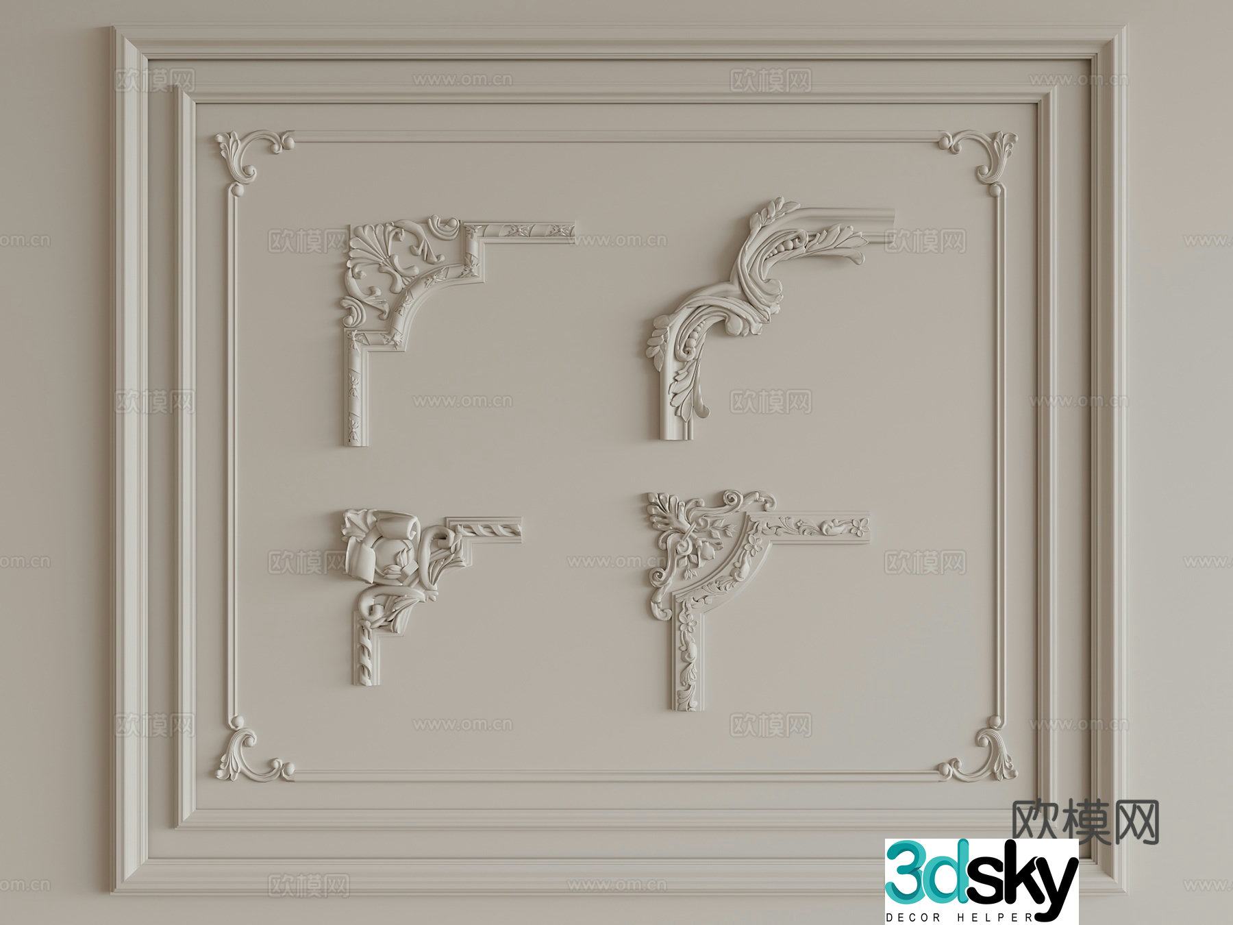 Simple European carving gypsum line 3D model of gypsum components