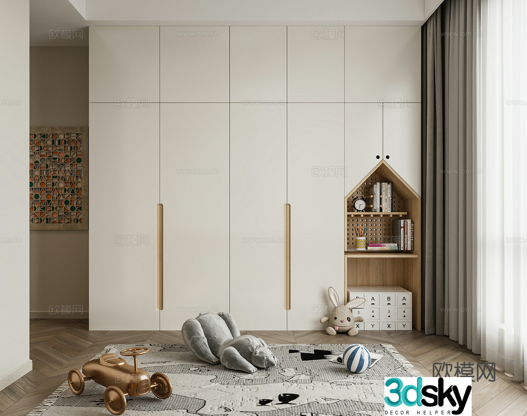 Modern storage locker children’s room wardrobe storage locker toy cabinet toy 3d model