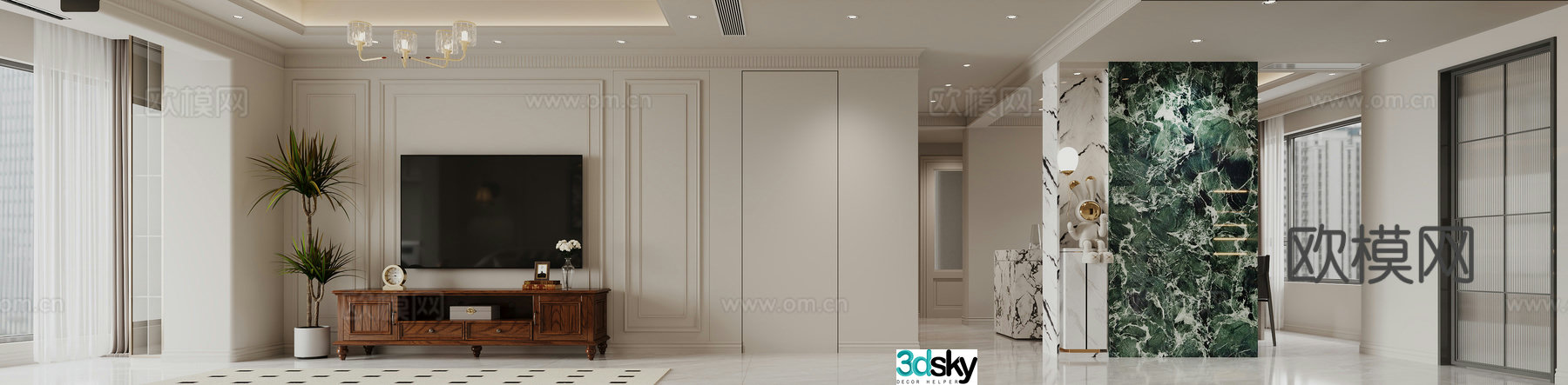 French living and dining room 3d model