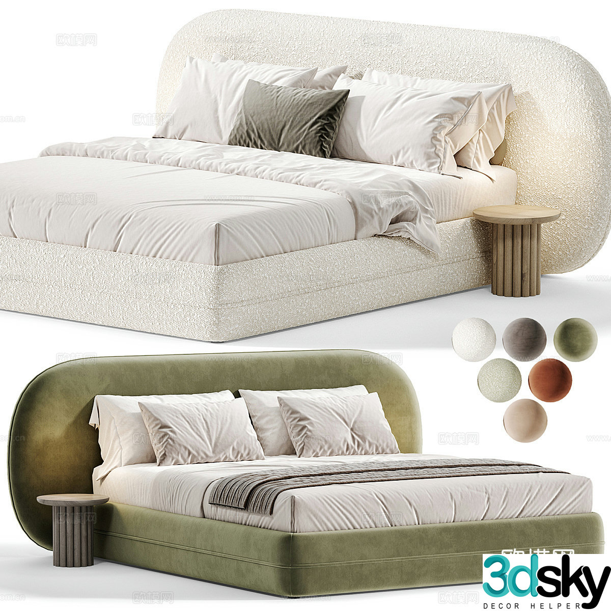 Modern cream style Bari Area fabric double bed 3d model