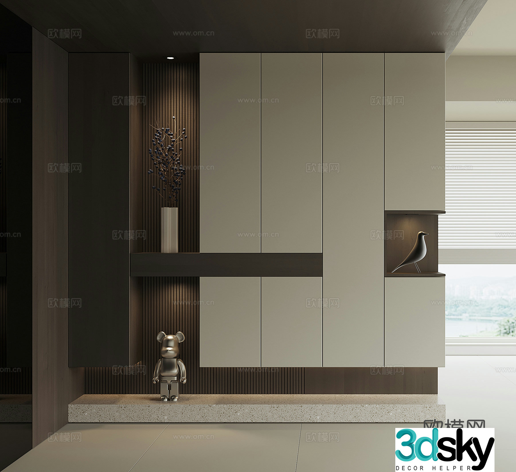Modern home entrance shoe cabinet 3D model
