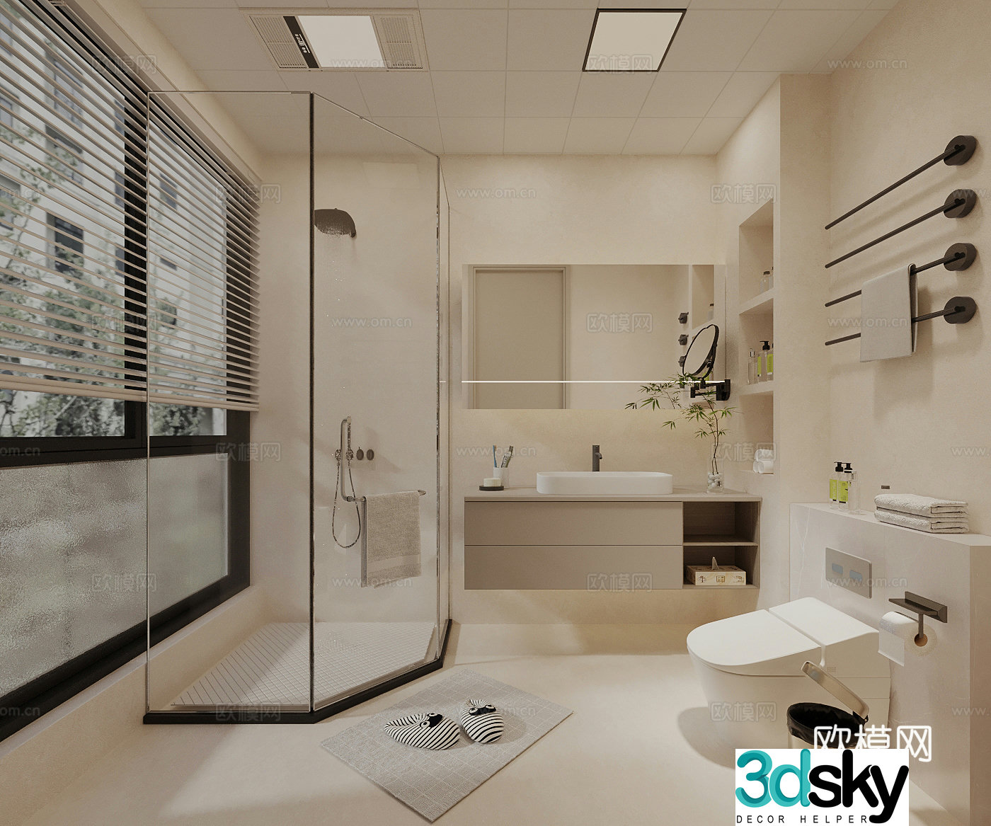 Modern cream style bathroom shower room shower shower toilet bathroom cabinet bathroom supplies 3d model