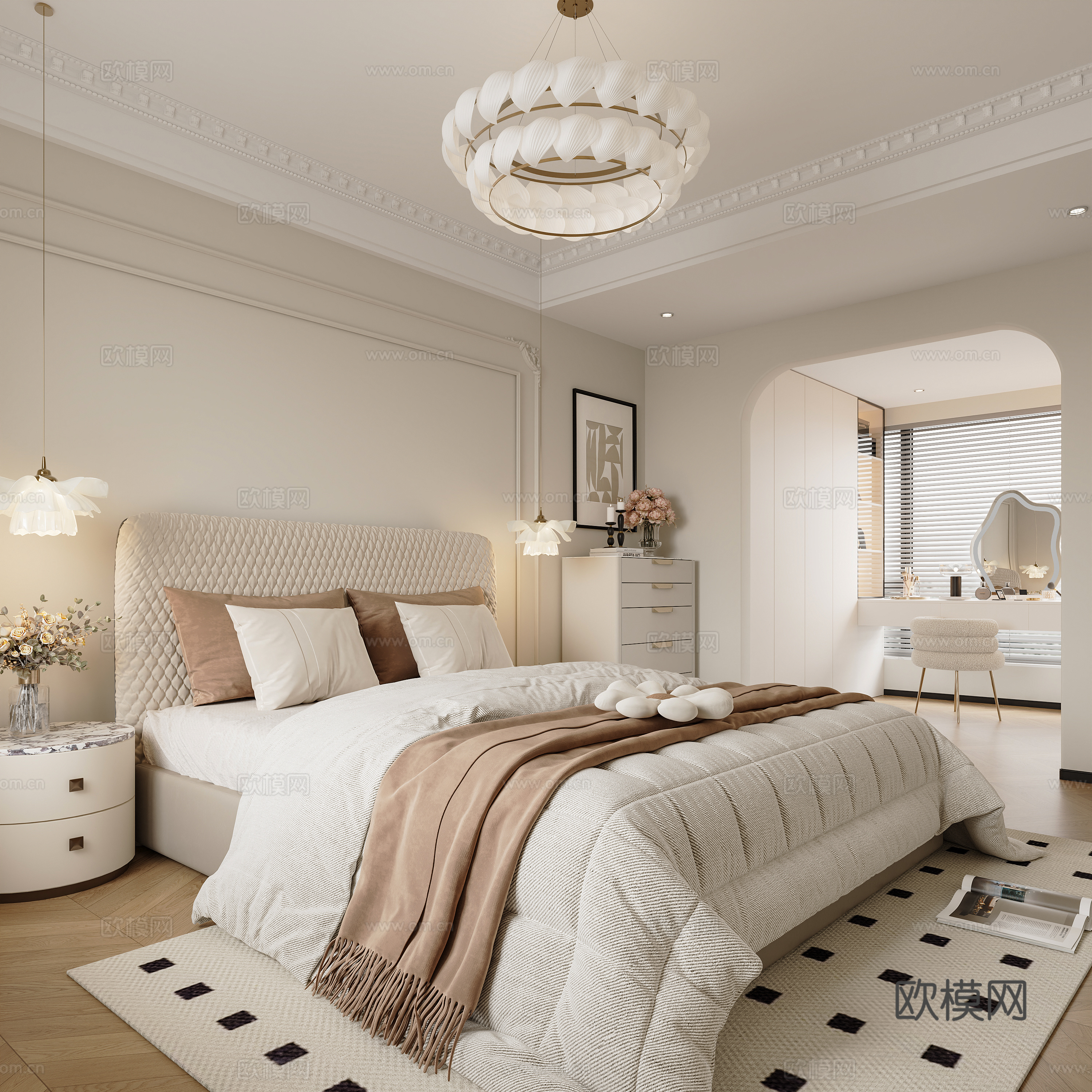French home bedroom master bedroom bedroom dressing table French chest of drawers French chandeliers double bed 3d model