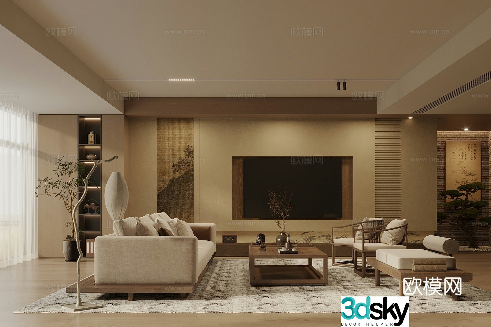 Song’s new stroke living room sofa and coffee table combination TV background wall leisure chair coffee table 3D model