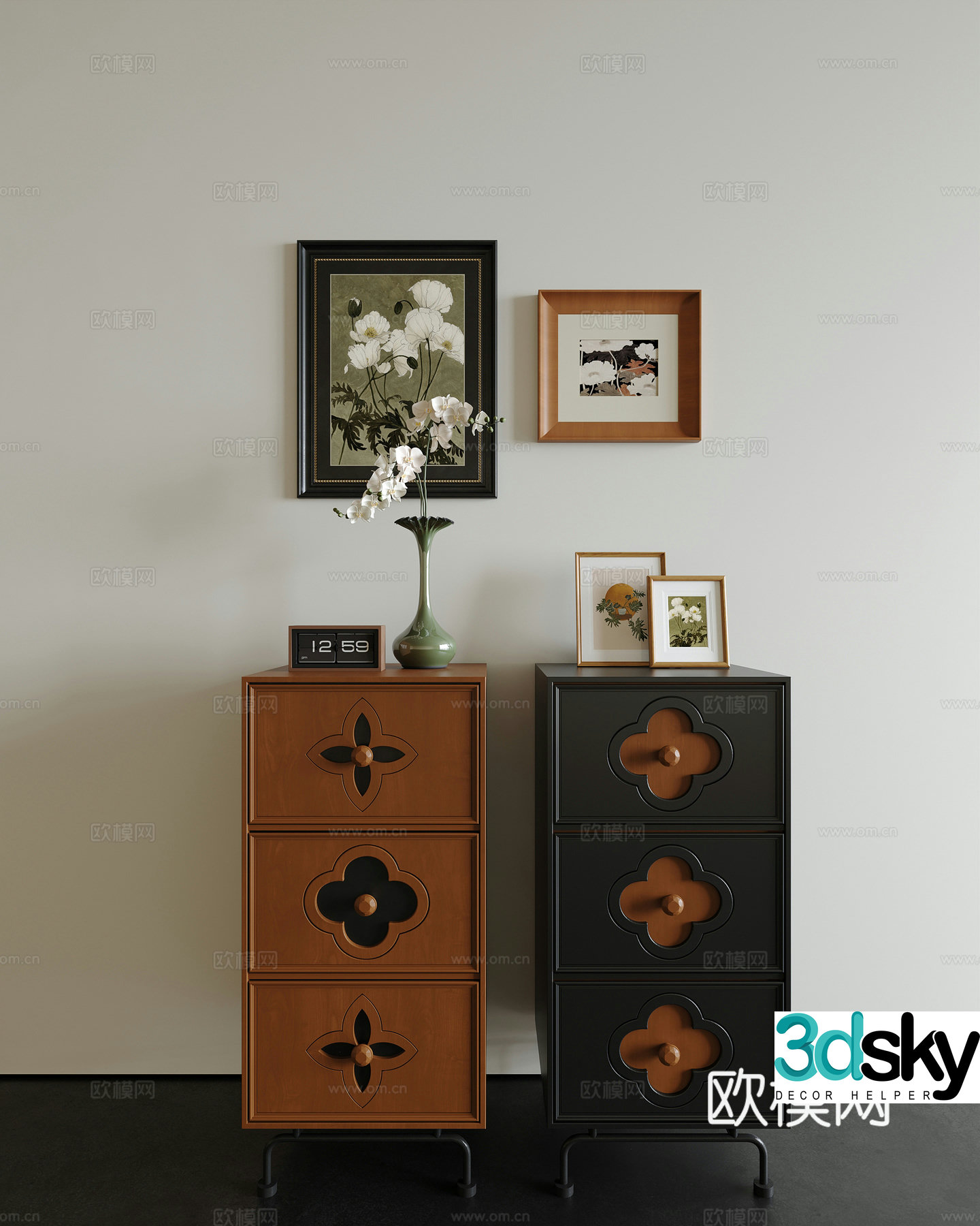 Middle-aged style chest of drawers 3D model