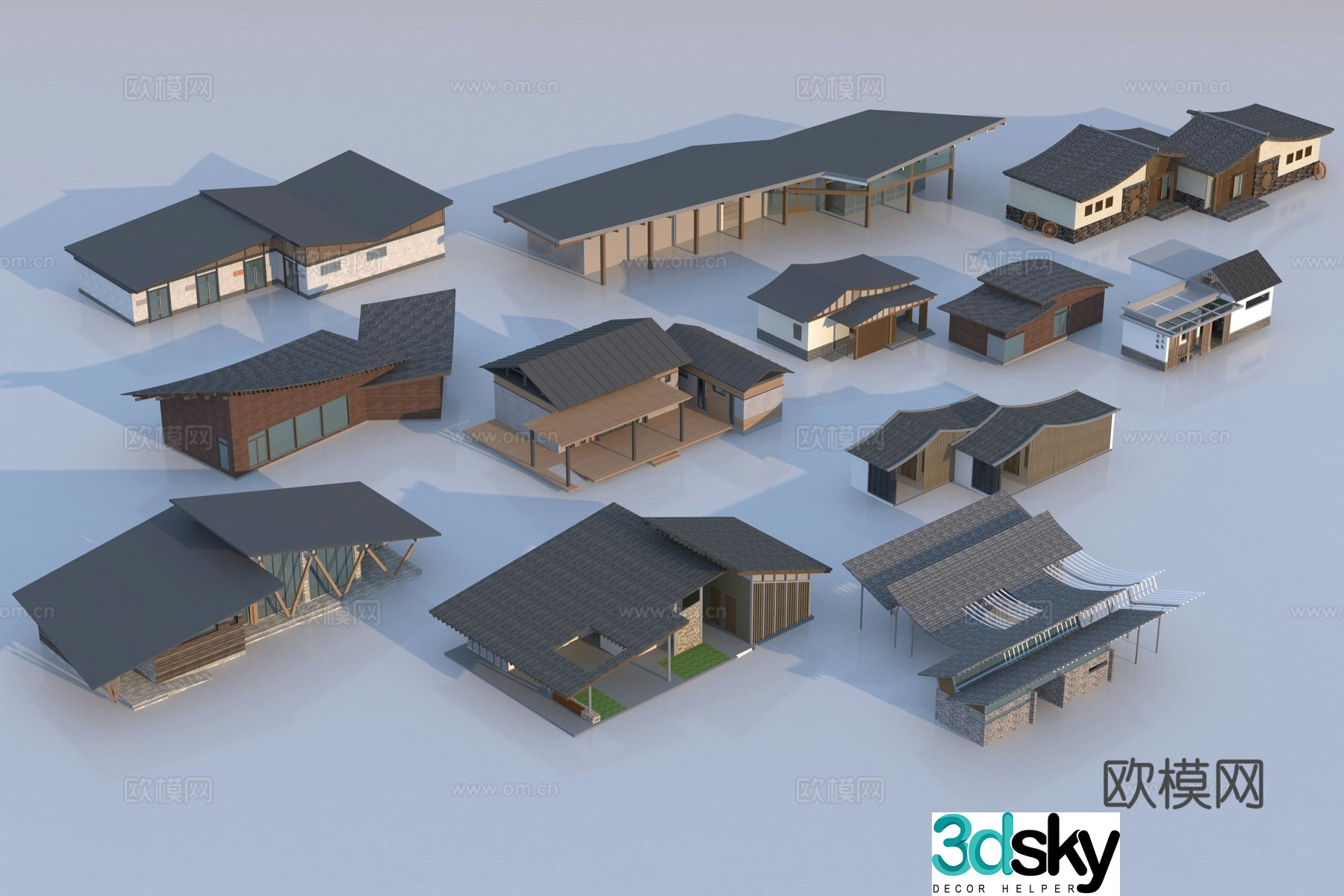 New Chinese-style public buildings Landscape architecture station 3D model