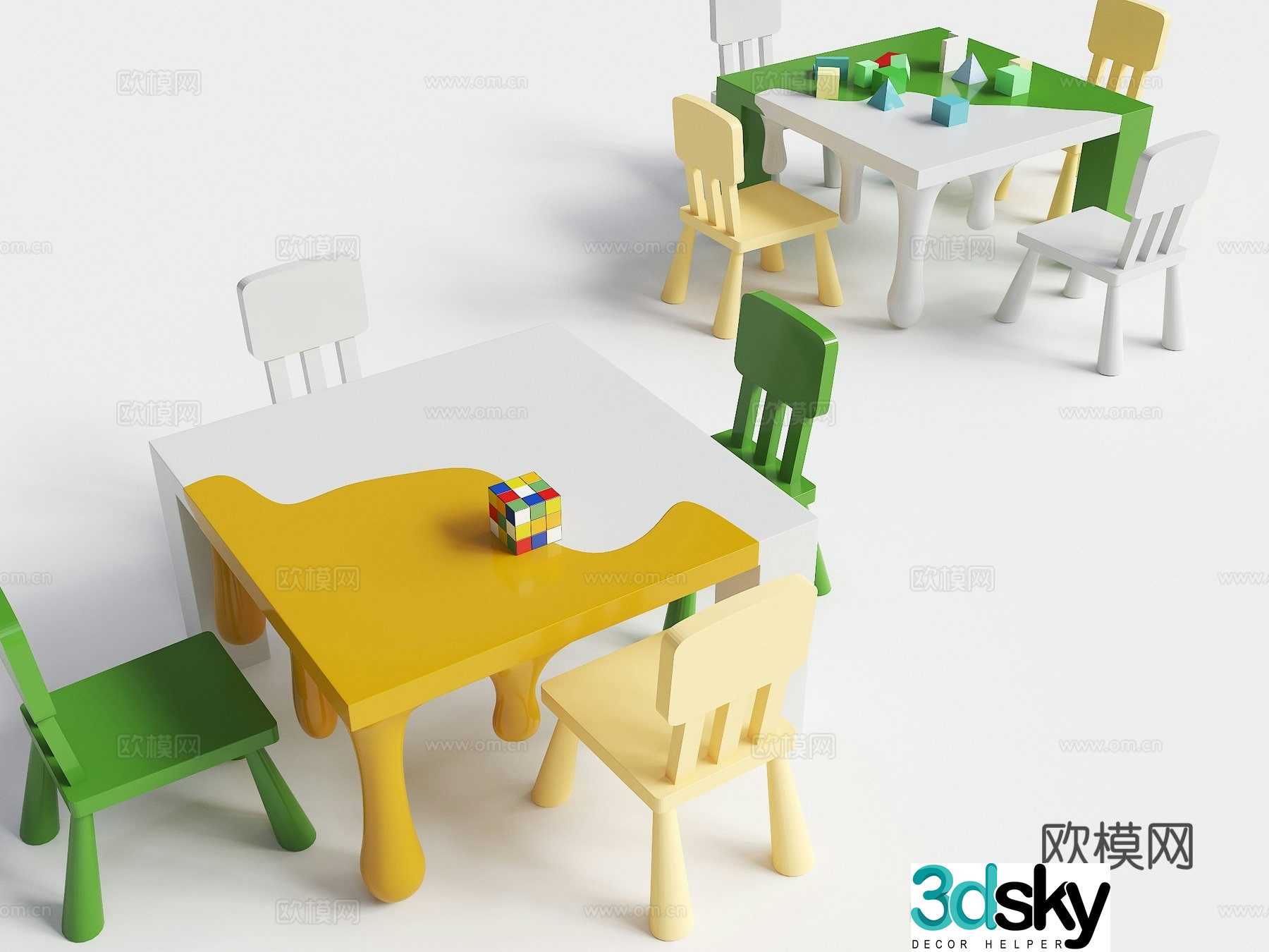 Children’s toy table kindergarten table chair cartoon table special square table water drop table liquid table 3d model