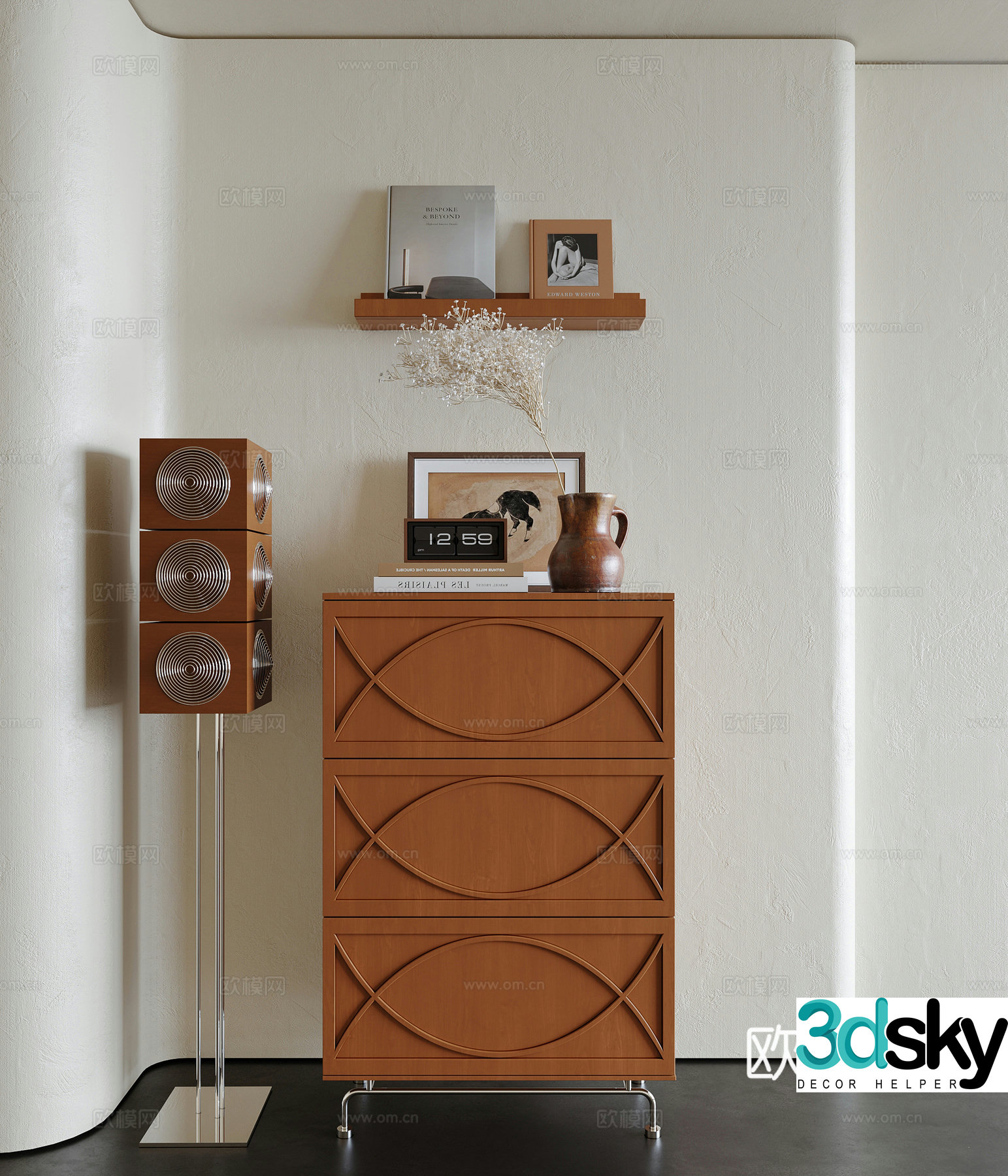 Middle-aged style chest of drawers 3D model