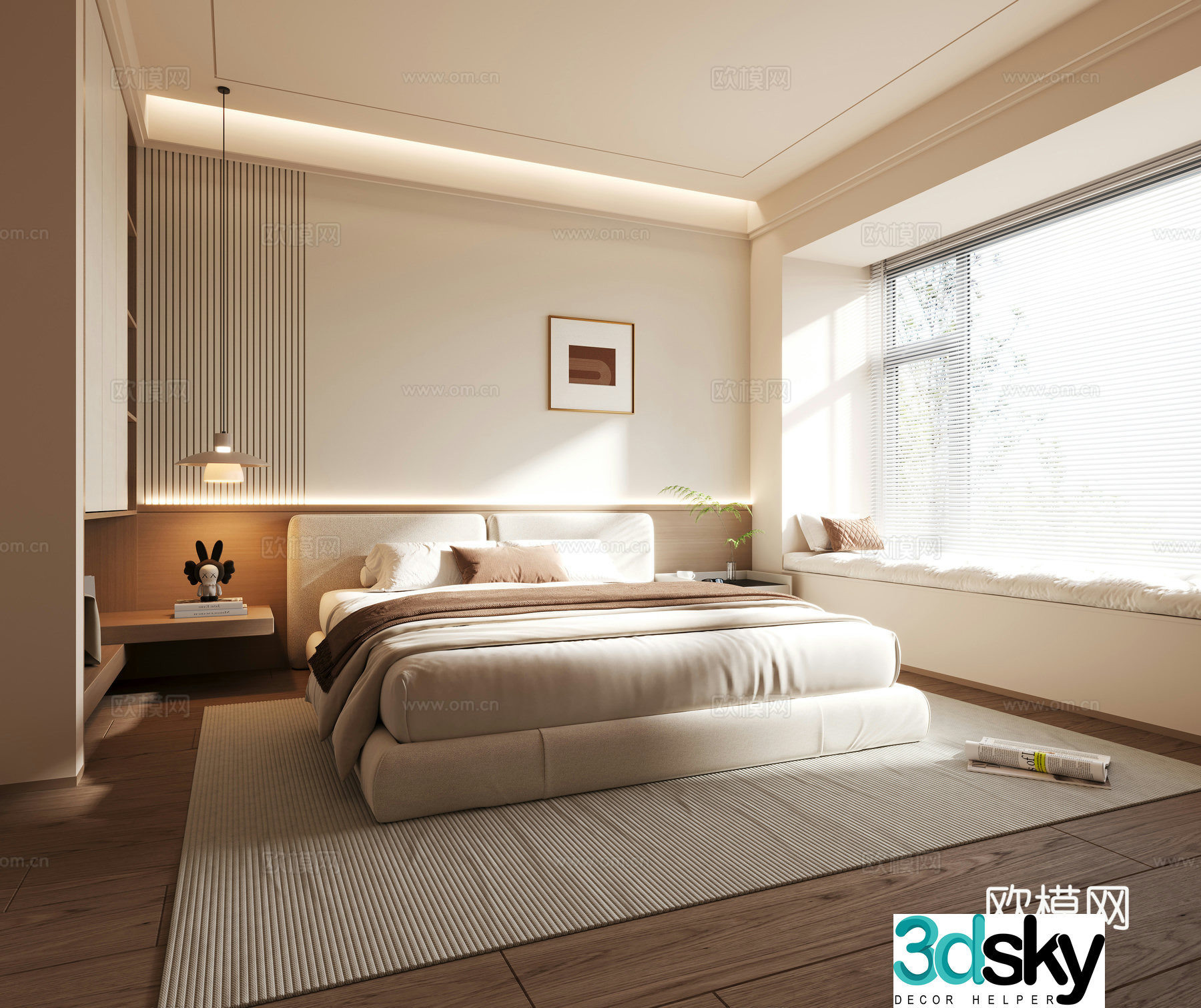 Modern cream style home bedroom 3d model