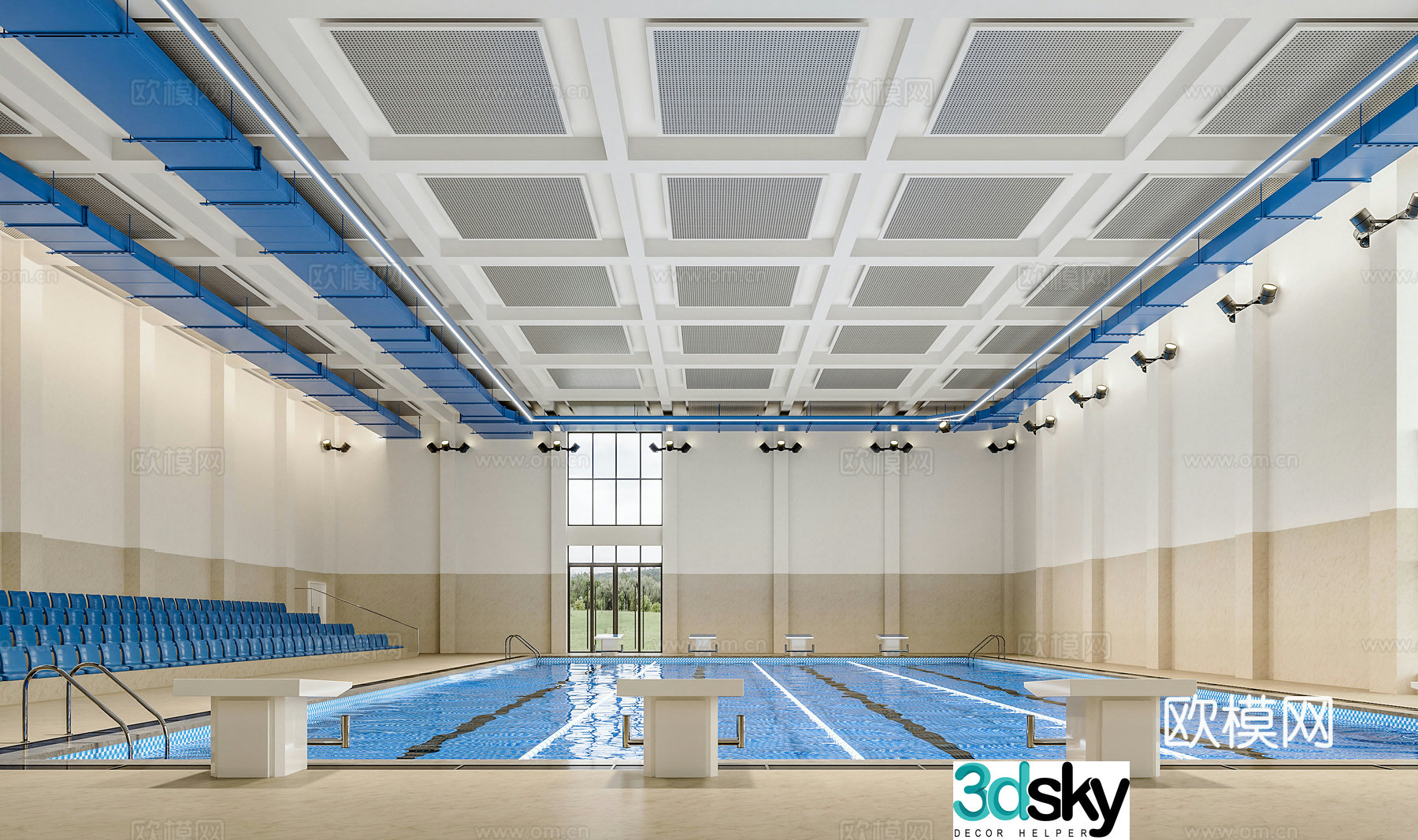 Modern swimming pool swimming pool swimming pool stand indoor swimming pool swimming area 3d model