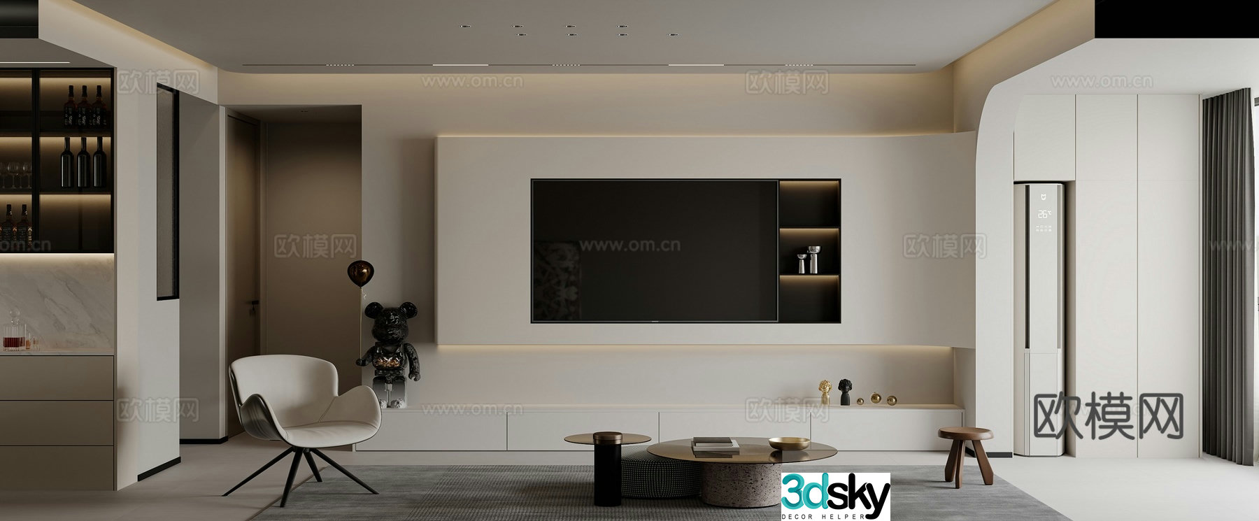 Modern living and dining room 3d model