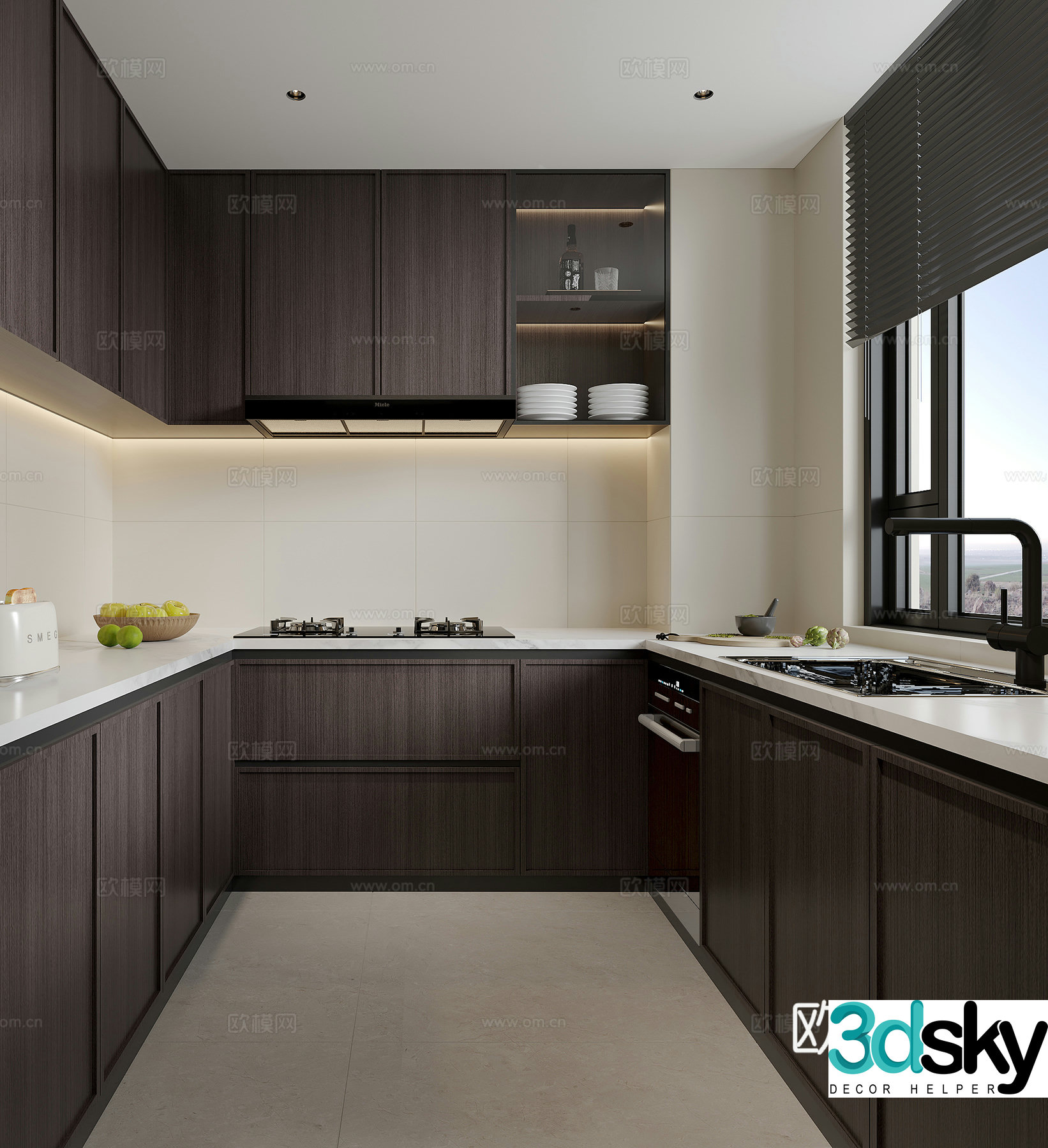 Modern minimalist kitchen 3d model