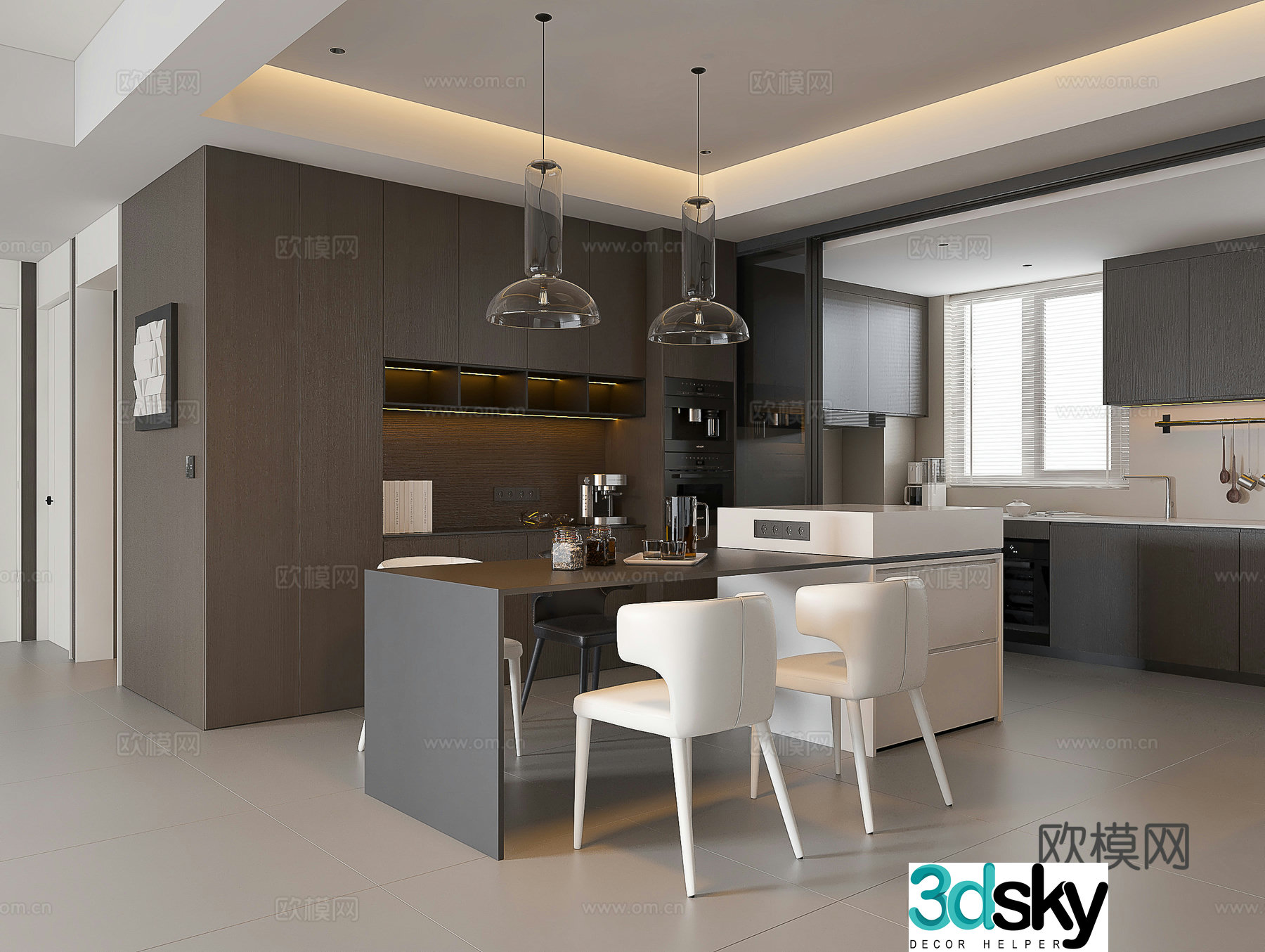 Italian restaurant Modern restaurant Minimalist restaurant Italian kitchen Italian dining table and chairs Chandelier Island 3d model