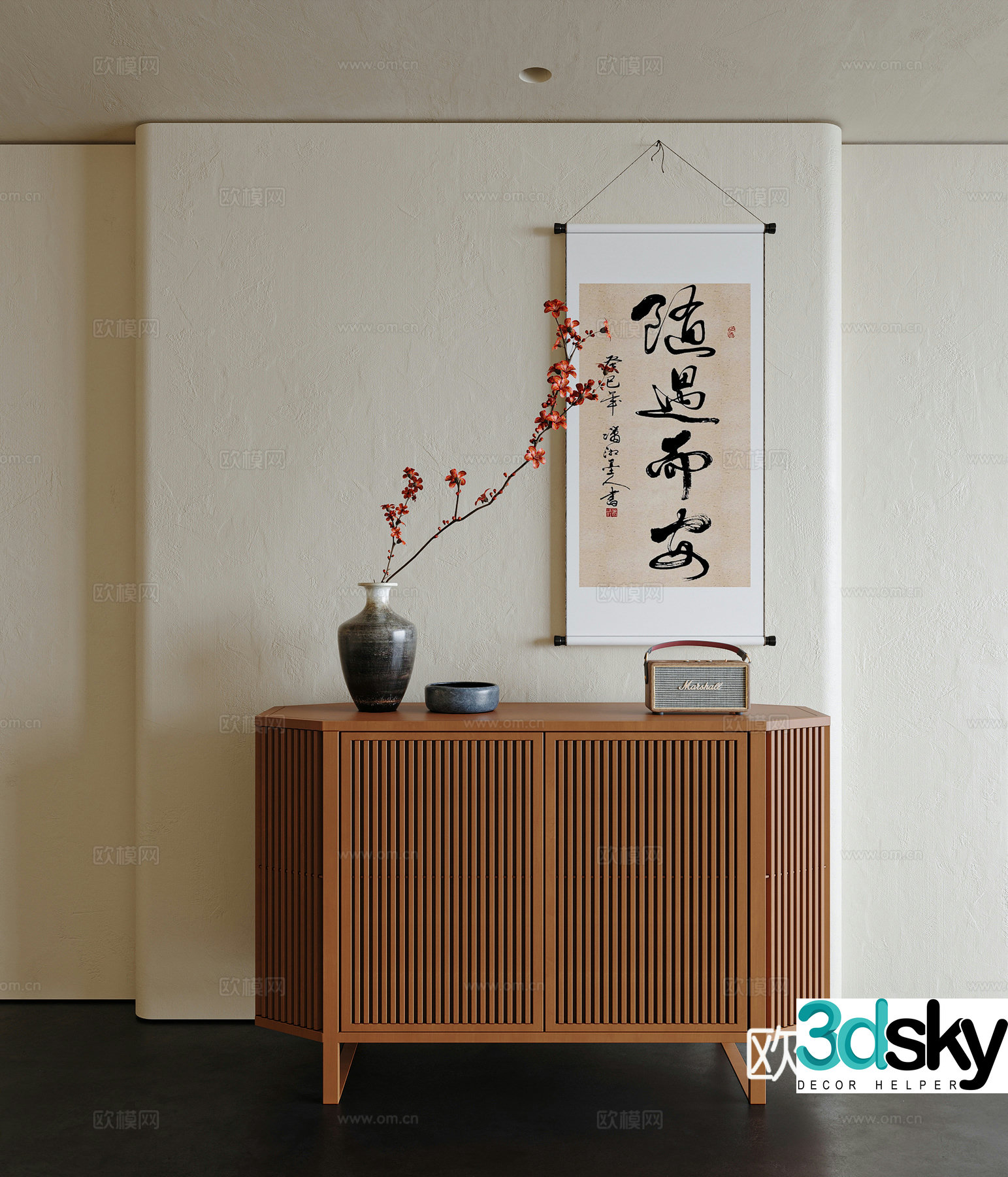 Japanese style entrance cabinet medieval style chest cabinet medieval style side cabinet decorative ornaments storage rack vase 3D model
