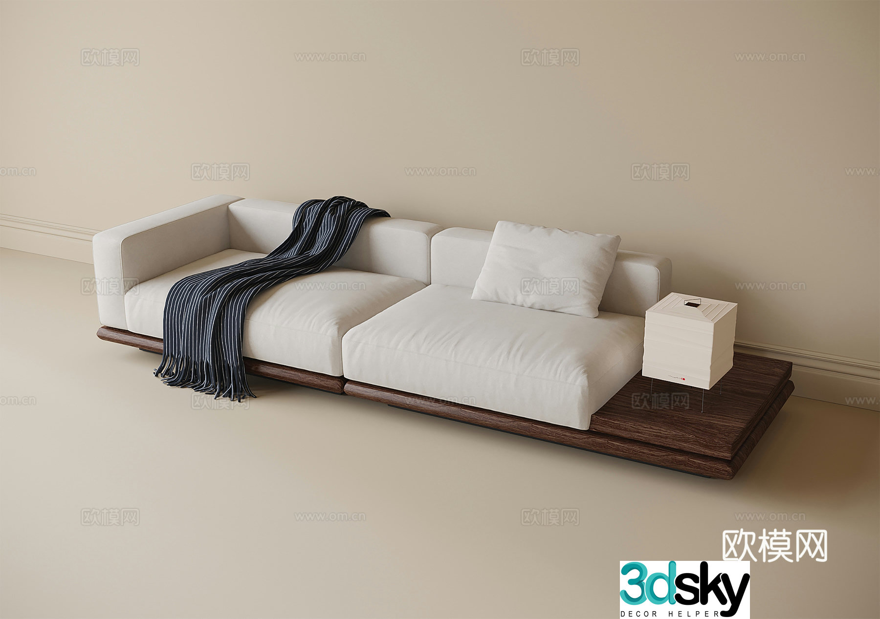 Modern double sofa straight-row sofa 3d model