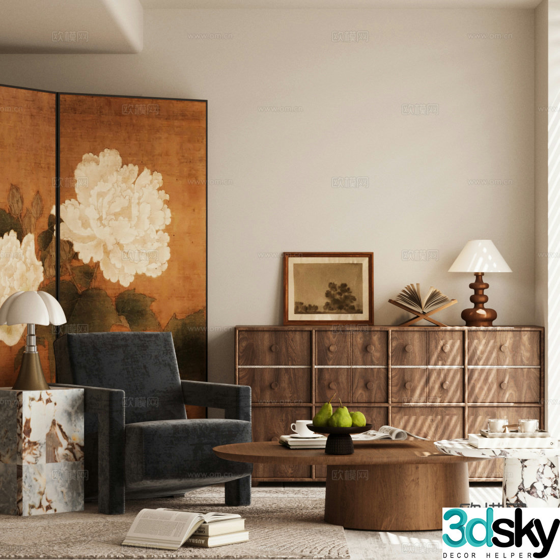 Middle-aged leisure chair retro style sofa chair medieval style cloth chair retro style table lamp medieval style chest 3d model