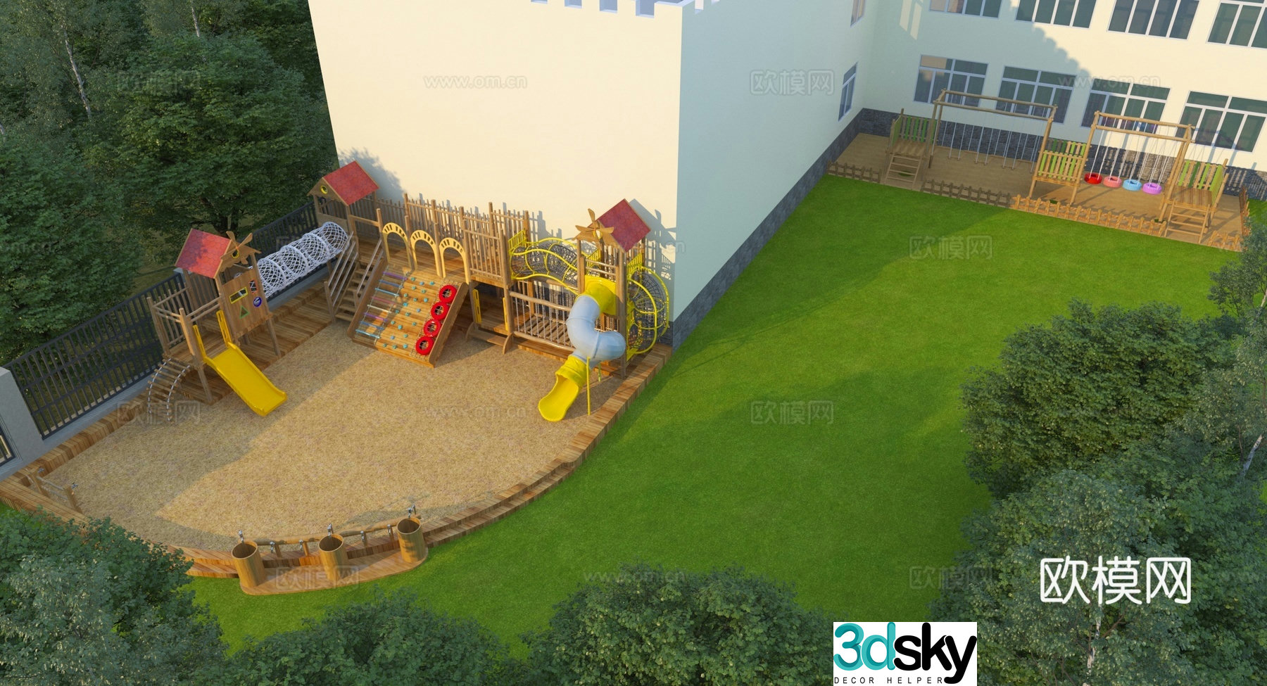 Modern children’s ride facilities combination 3D model