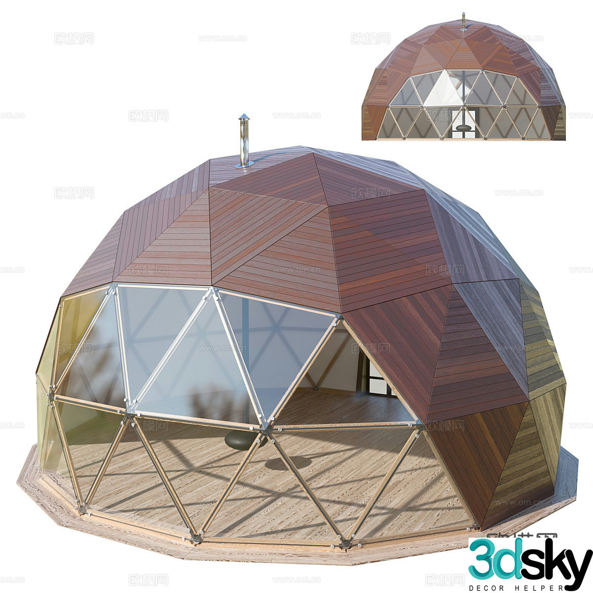 Modern dome glass house 3d model