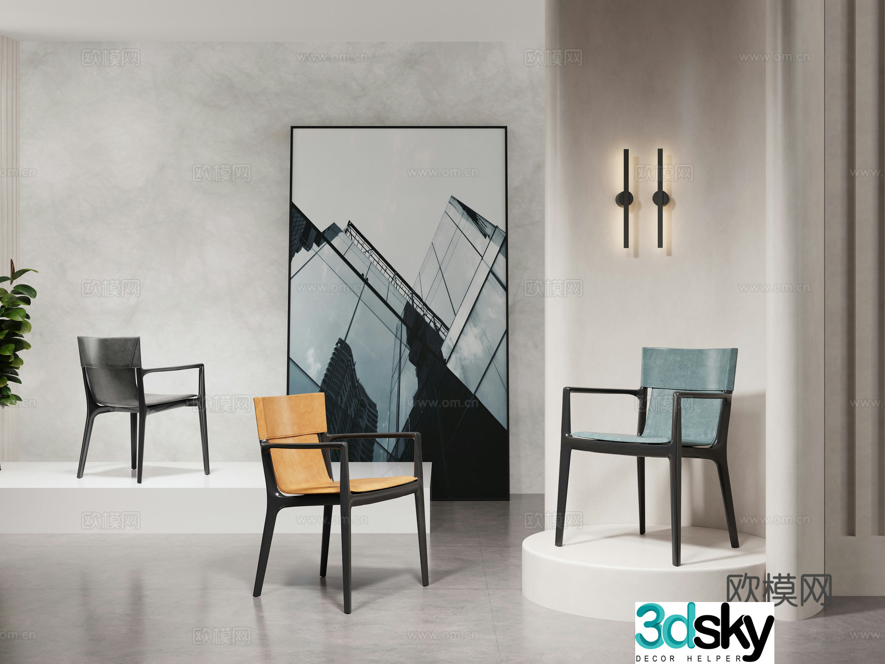 Modern simple dining chair genuine leather solid wood dining chair high-end armrest dining chair armchair home dining chair 3d model