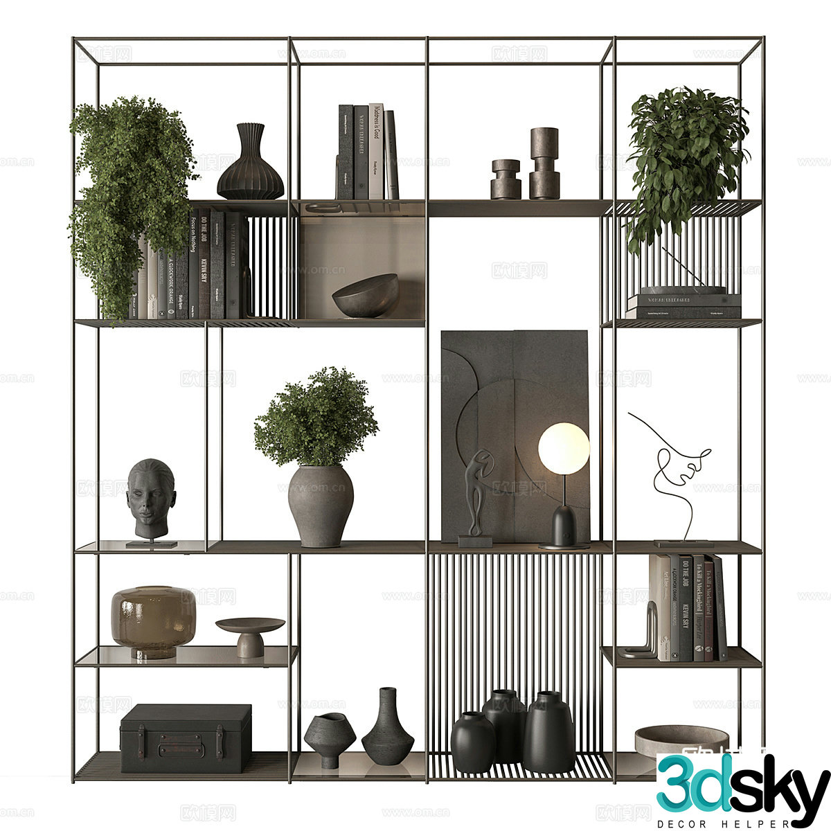 New Chinese style bookshelf storage shelf decorative rack 3d model