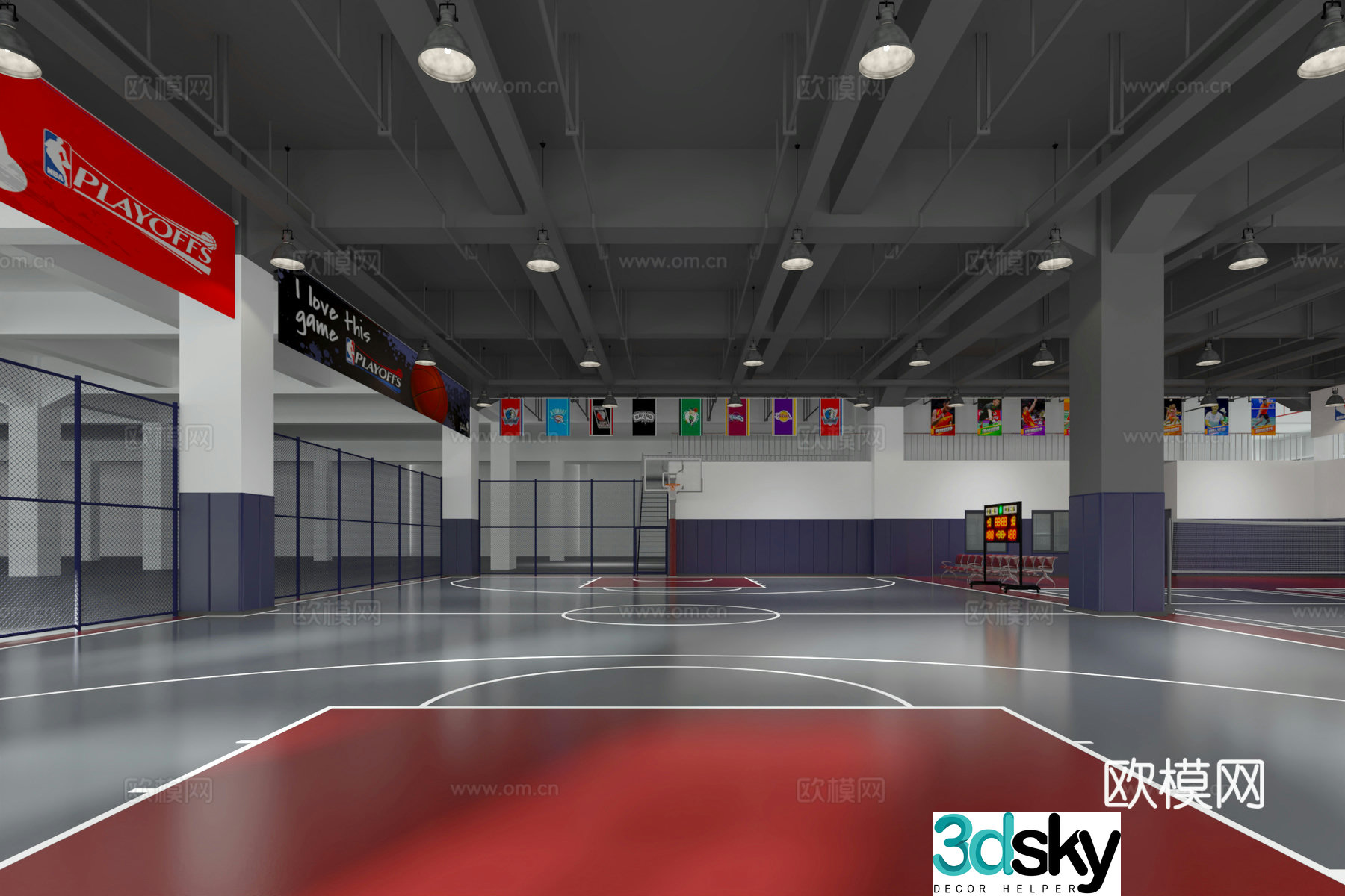 Modern basketball court 3d model