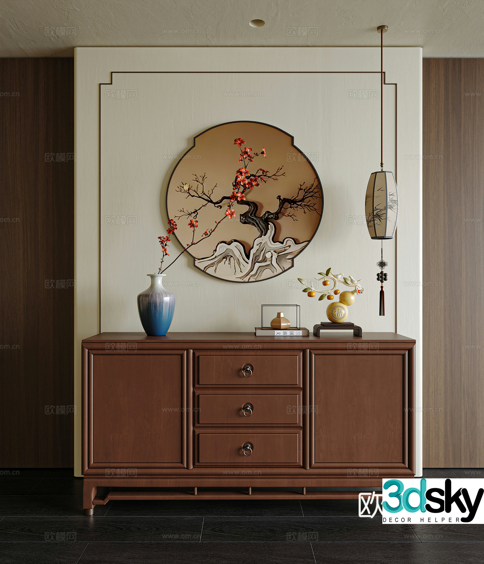 New Chinese style entrance cabinet 3D model