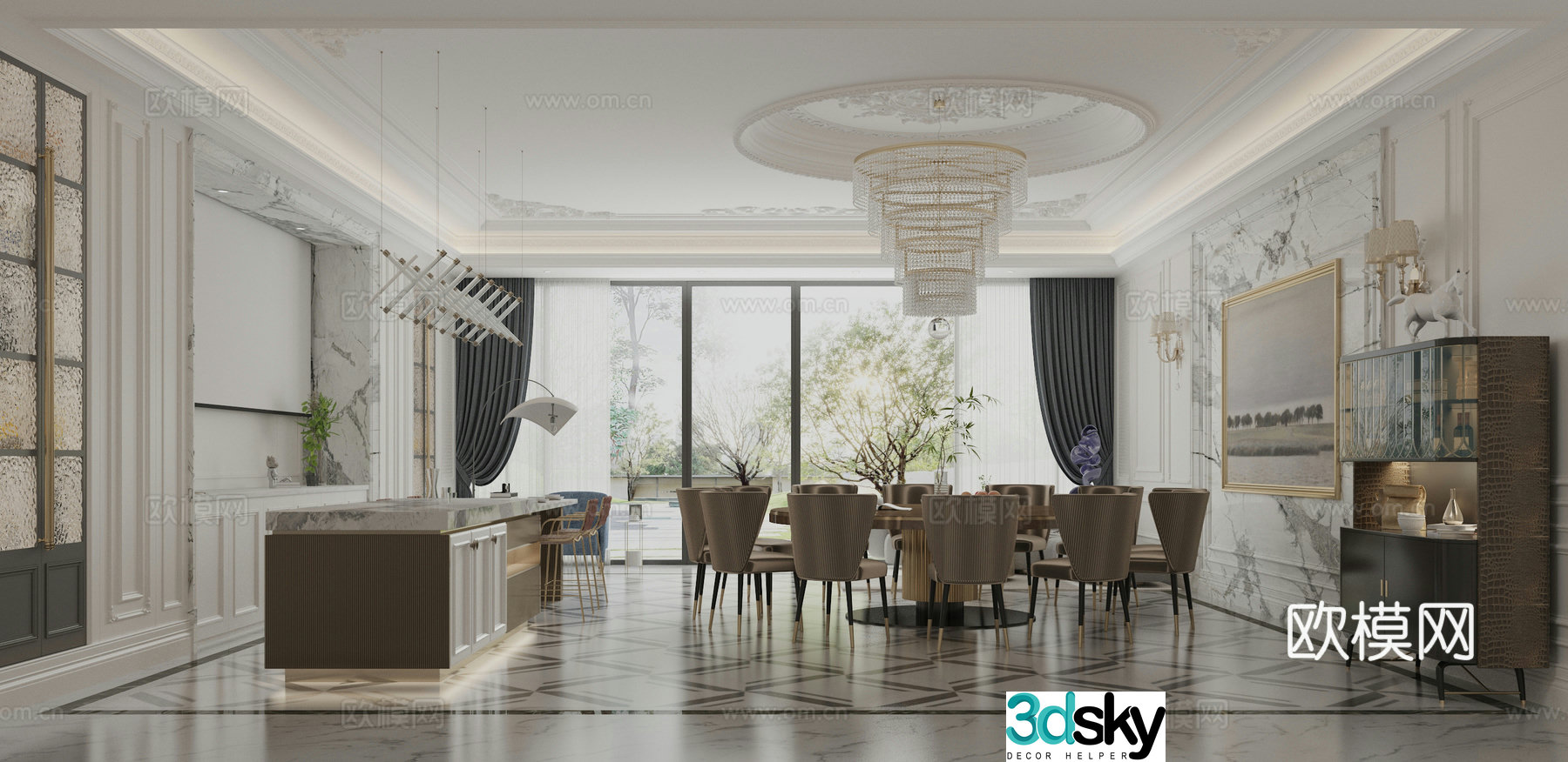 Modern French villa restaurant 3d model