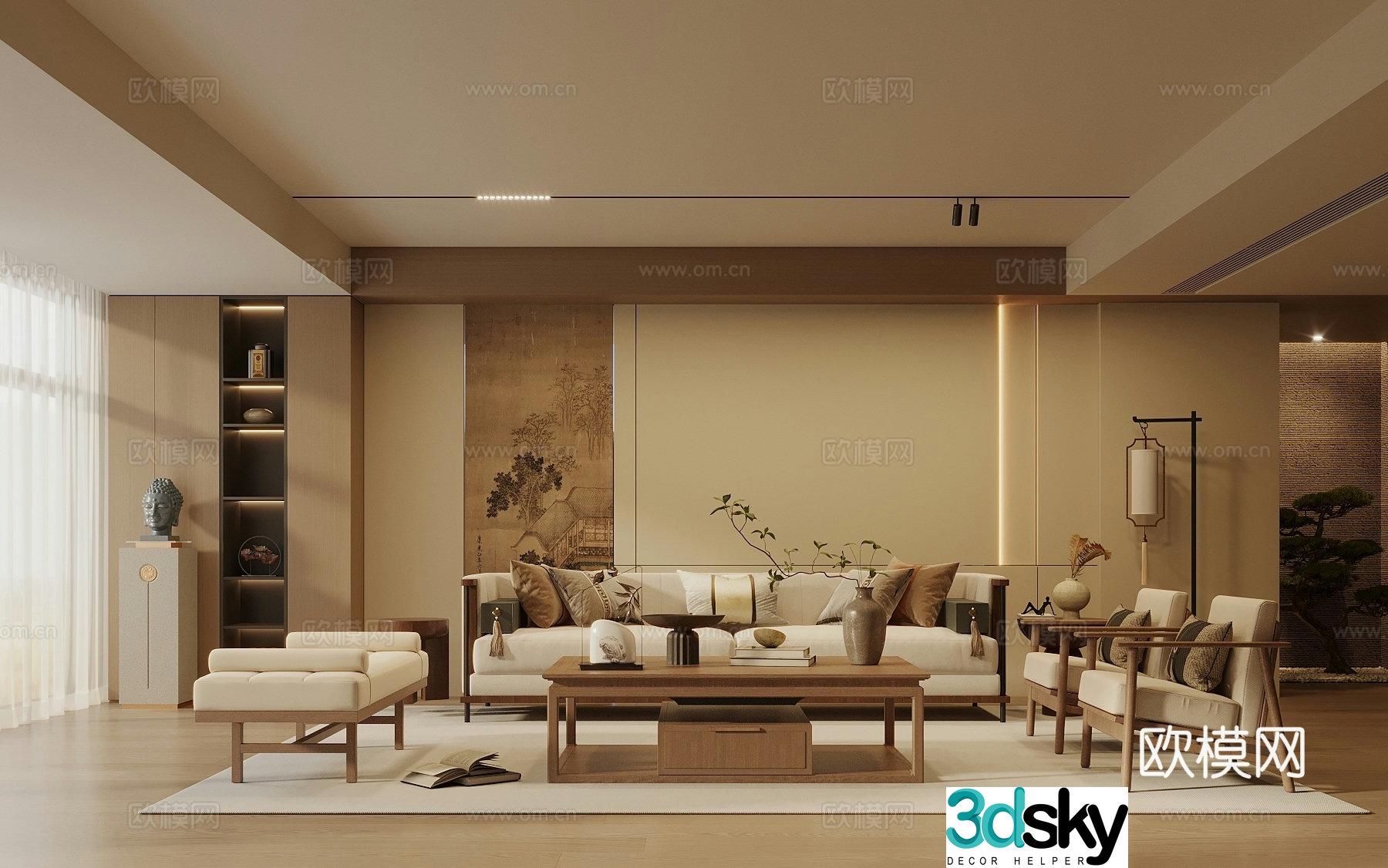 Song’s new stroke living room sofa coffee table combination sofa background wall leisure chair coffee table 3D model