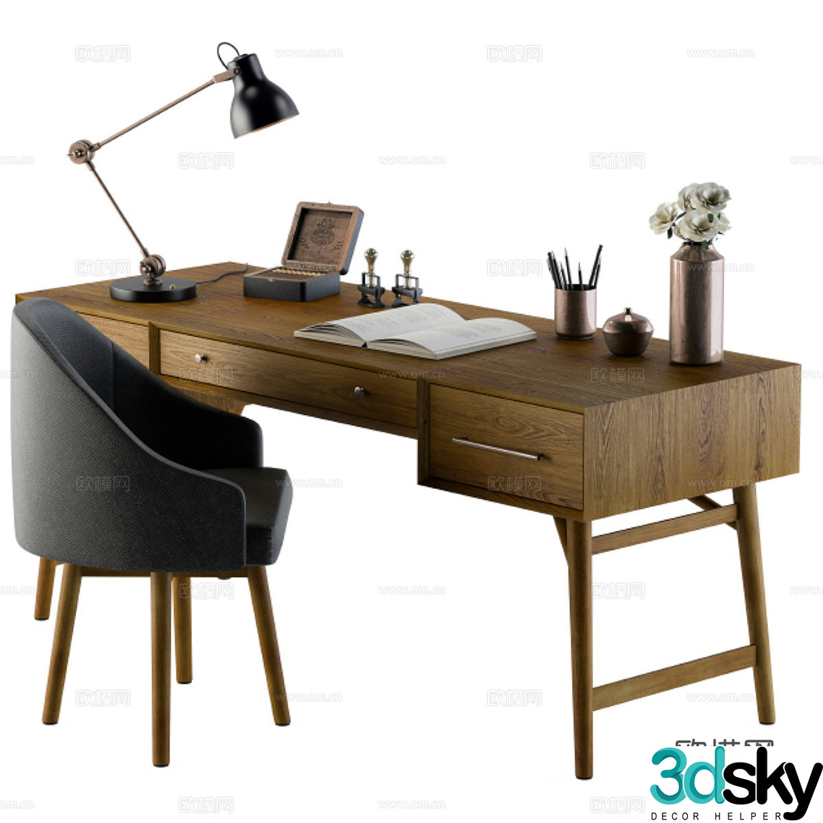 Desk and Chair 3d Model