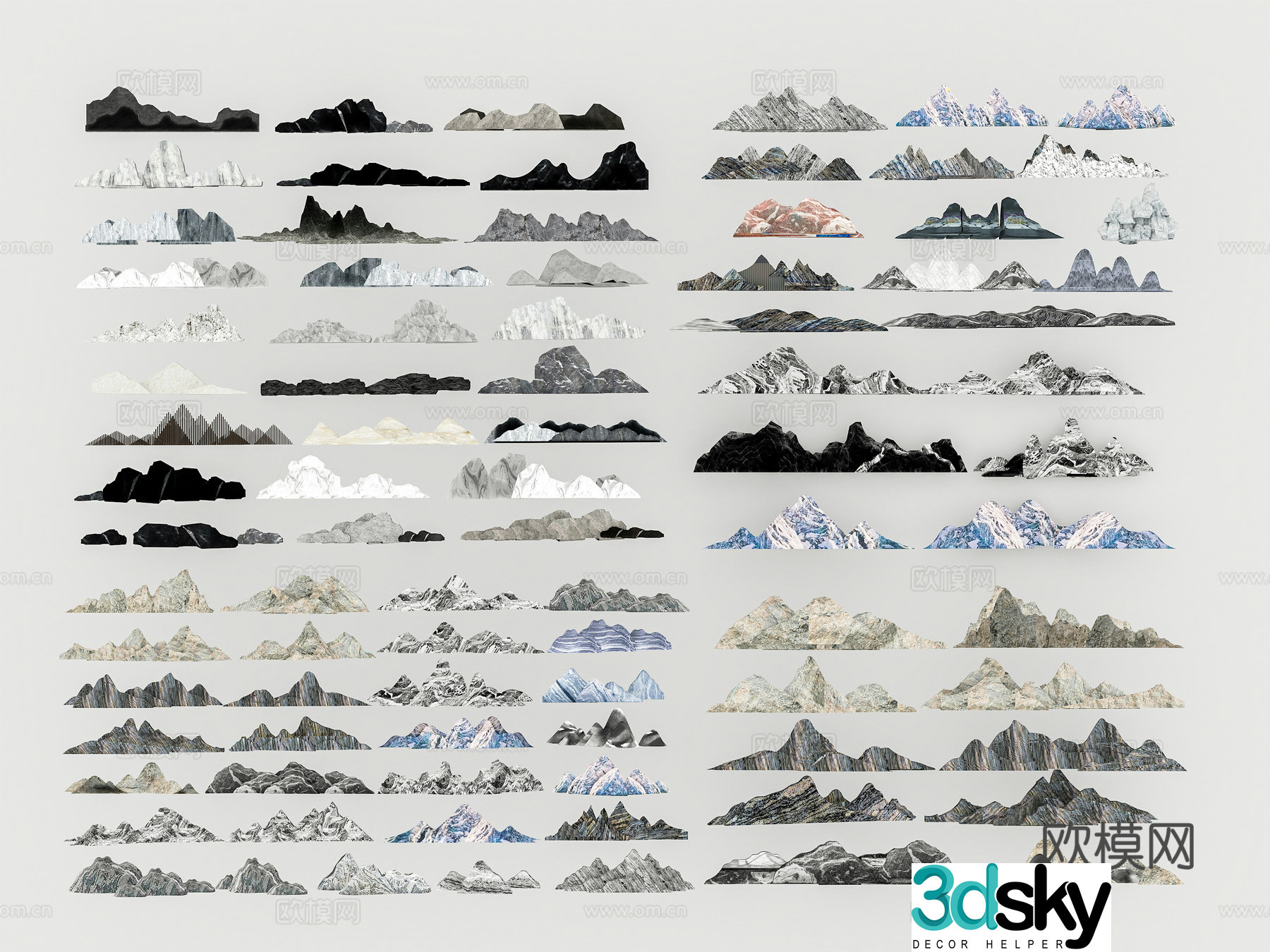 New Chinese-style snow wave stone rockery stone set stone stone 3d model