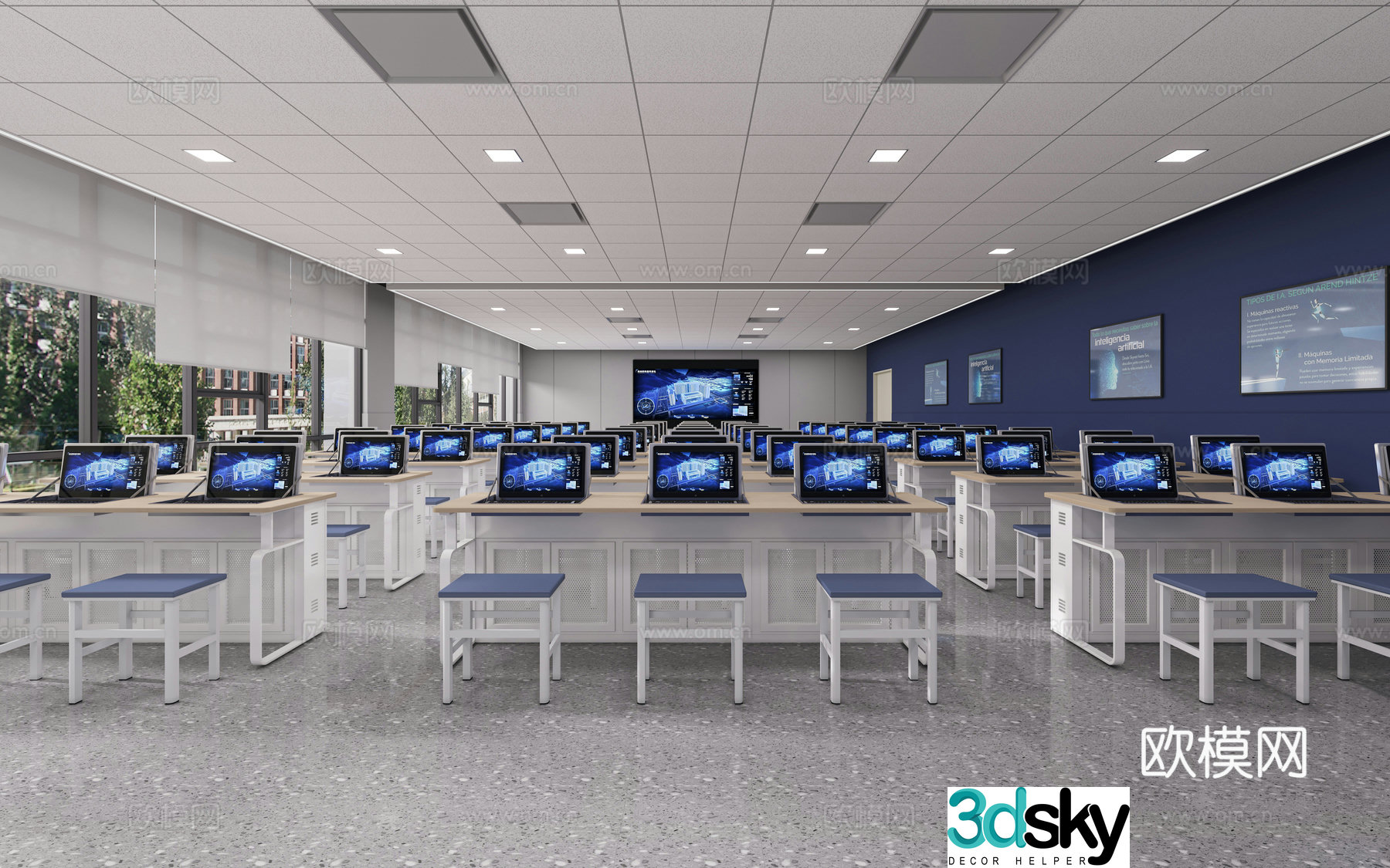 Modern computer classroom 3D model